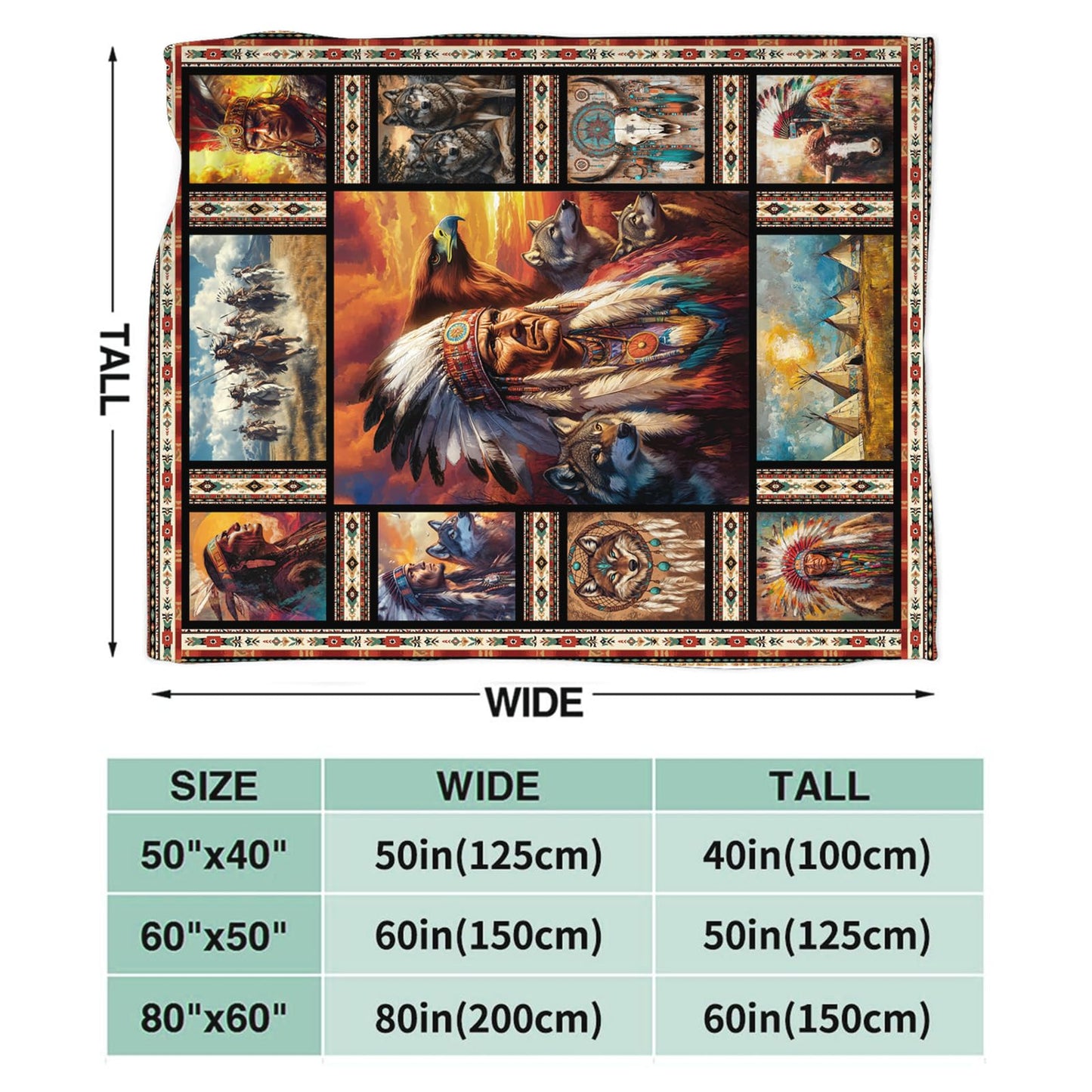 Native Indian Blanket Flannel Indian American Southwest Throw Blanket Ultra Soft Cozy Fleece Decor Blankets Gift for Kids Women Mens Couch Sofa Bed 50" x 40"