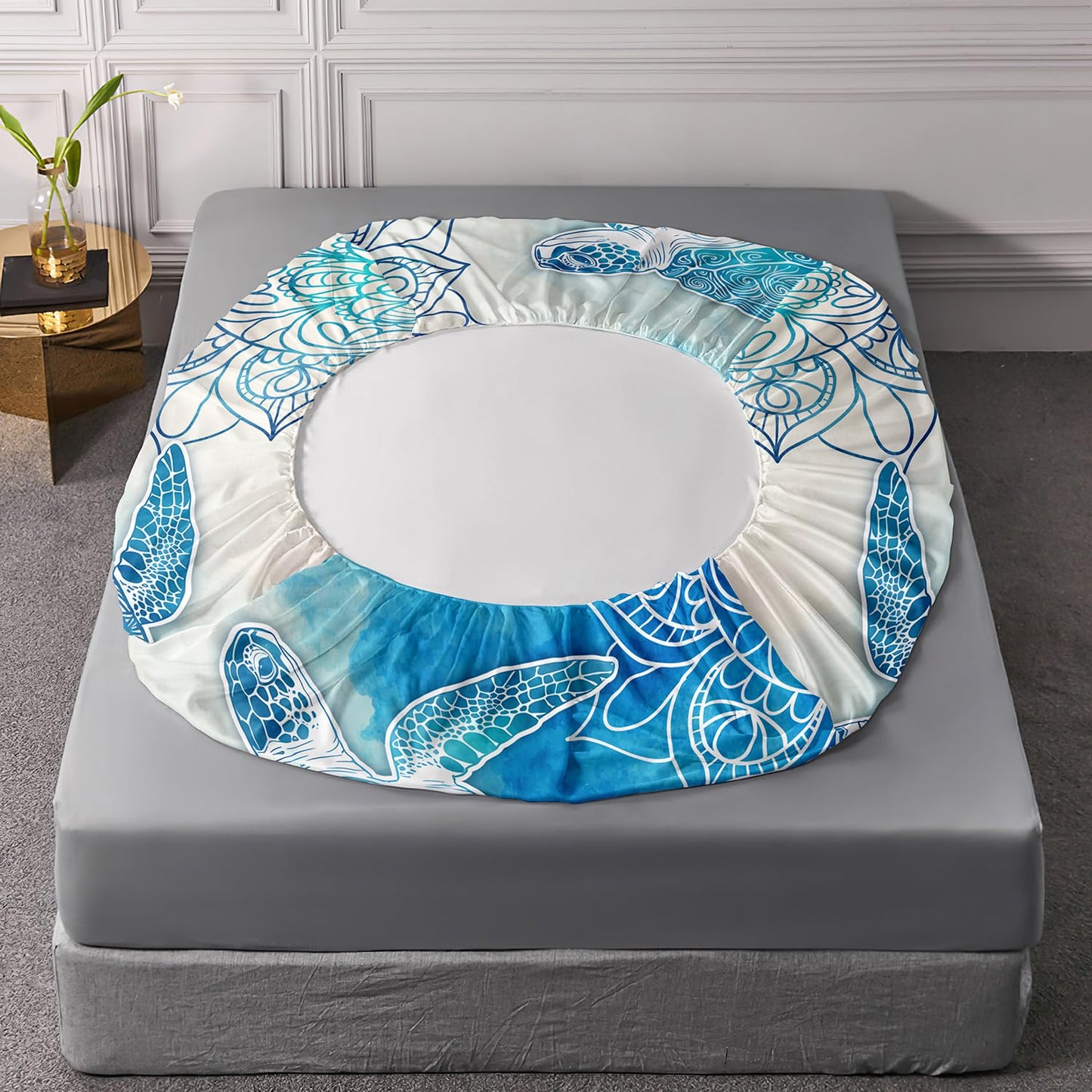 HOSIMA Sea Turtle Bedding Set,Coastal Beach Themed Bedroom Fitted Sheet Queen Size for Kids Teen Girls Boys Room Decor,1 Fitted Sheet+2 Pillowcases.