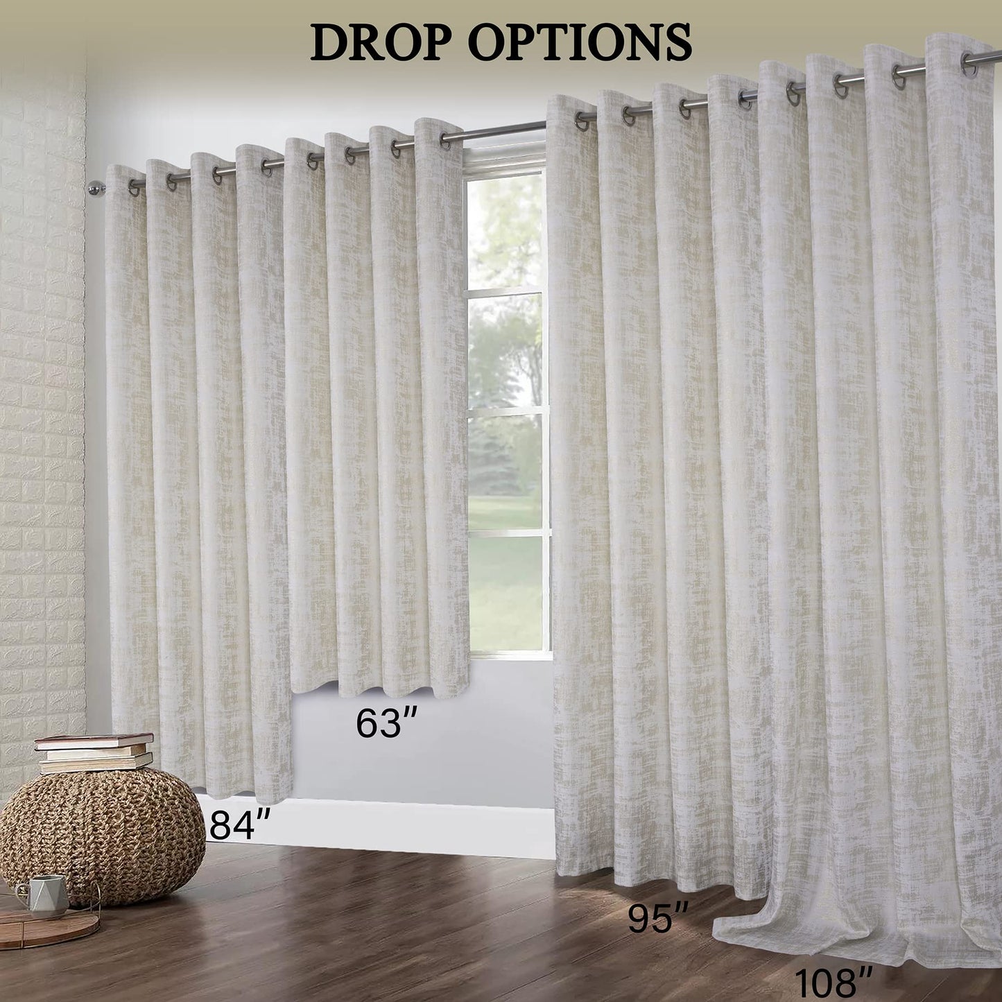 always4u 100% Blackout Soft Velvet Curtains for Bedroom Living Room Thermal Energy Saving 84 Inches Long Luxury Gold Foil Print Drapes 2 Panels White