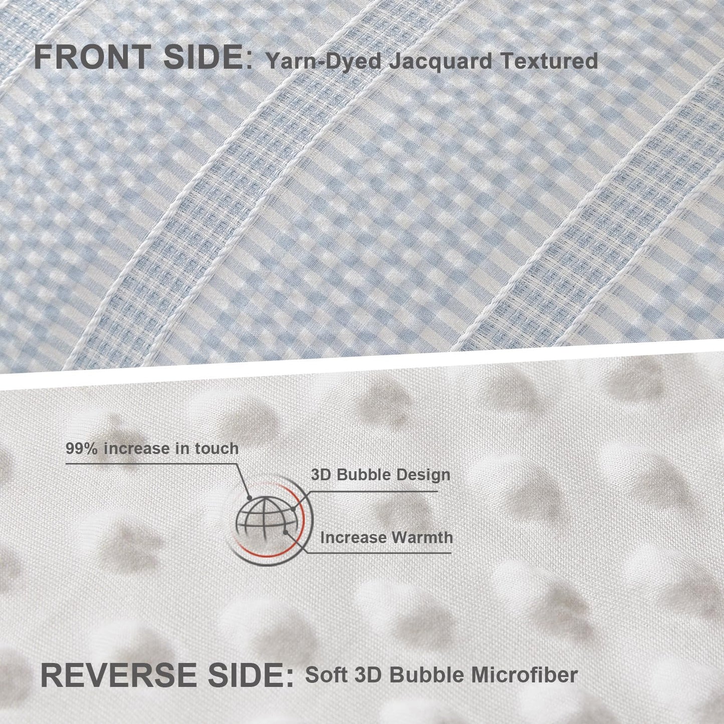 tohrisa Boho Comforter Set Twin Size - 2 Pieces Lightweight Jacquard Seersucker Bedding Sets (1 Soft Fluffy Grid Comforter & 1 Pillowcase) - All Seasons Cozy Modern Bed Set(68"x90" Sky Blue)