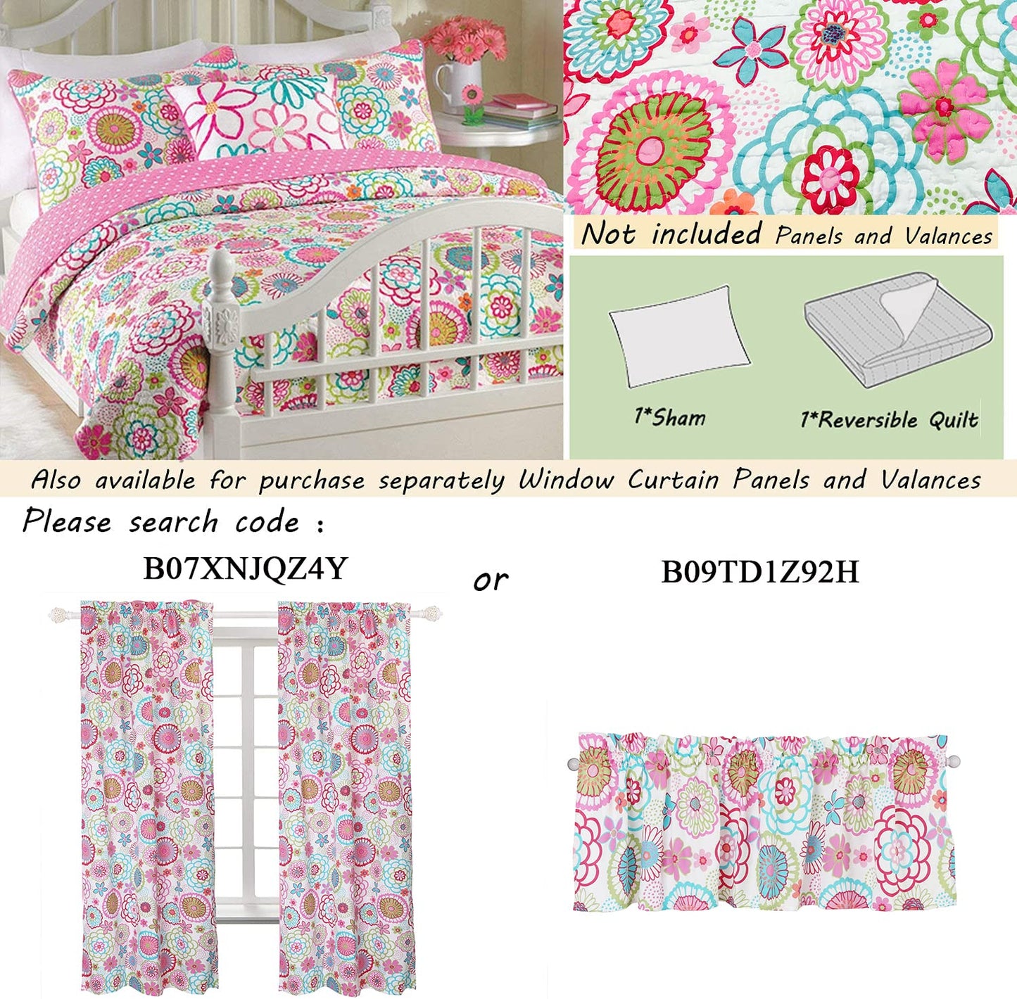Cozy Line Home Fashions Pink Floral Polka Dot Colorful Reversible Quilt Bedding Set, Coverlet, Bedspreads for Girls (Mariah, Twin - 2 Piece)