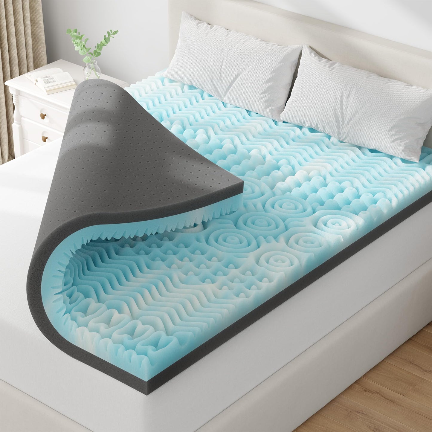 EnHomee 3 Inch King Mattress Topper, 7-Zone Memory Foam Mattress Topper with Cooling Gel, CertiPUR-US Certified for Pressure Relief & Enhanced Sleep Comfort