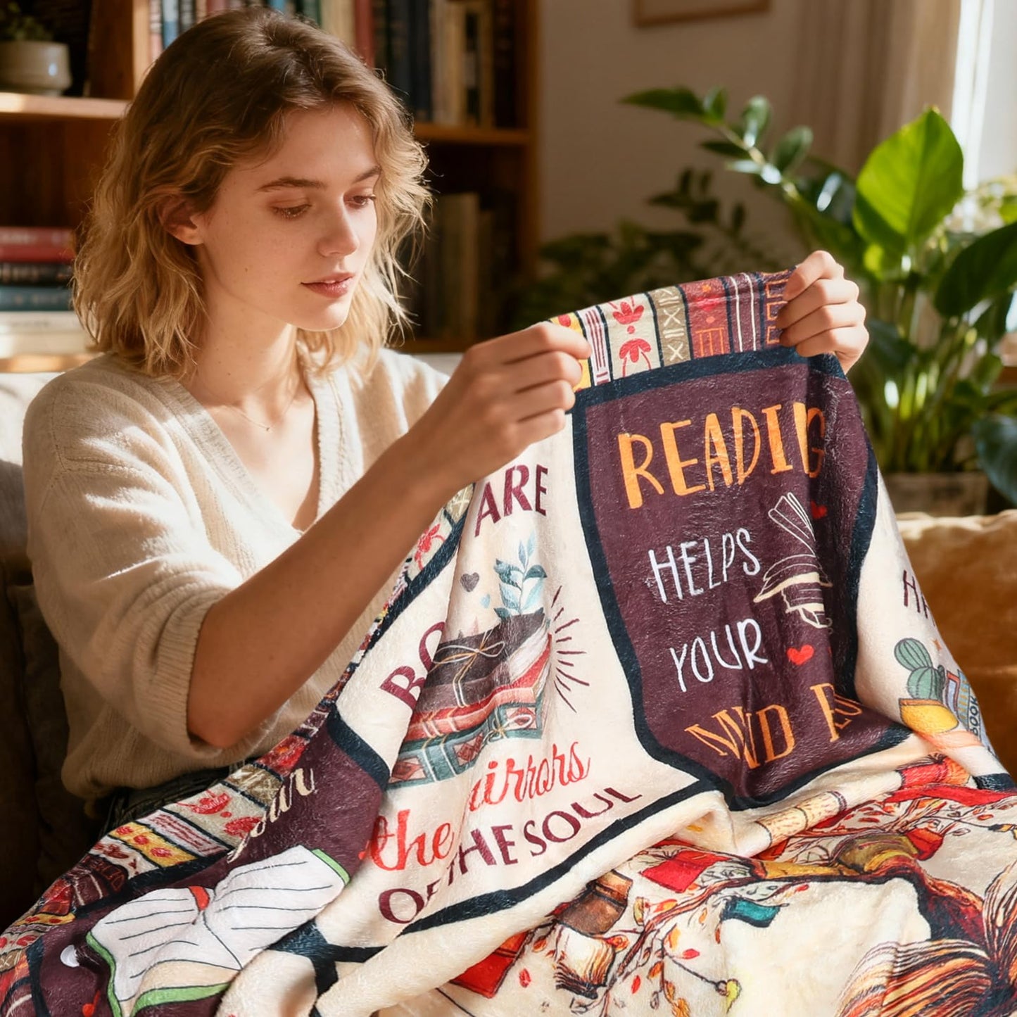VISSTREE Book Lovers Gifts Blanket, Book Reading Throw Blanket, Librarian Bookish Books Club Gift for Women Readers Bookworms Birthday Graduation Present Ideas Soft Flannel Blankets 50'' x 60''