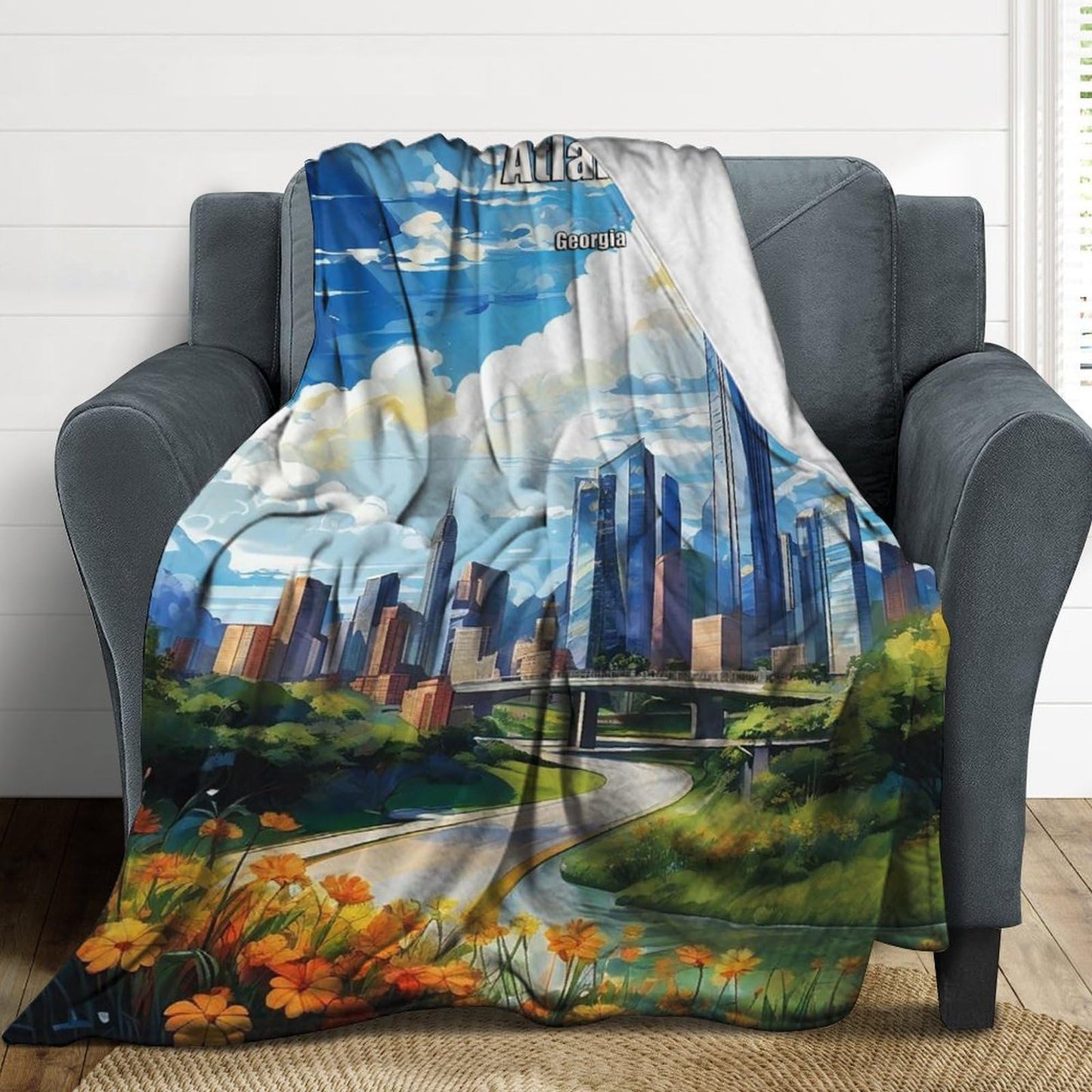 Atlanta Georgia City Skyline Landscape Abstract Blanket Soft Flannel Lightweight Blanket Outdoor Travel Carry Living Room Bedroom Sofa Decoration Gifts 50x60 Inch