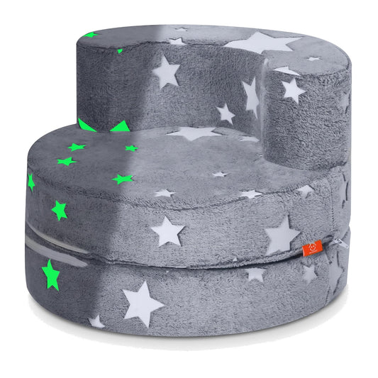 MeMoreCool Star Kids Chair, Flip-Open Kids Couch, Glow Print, Grey