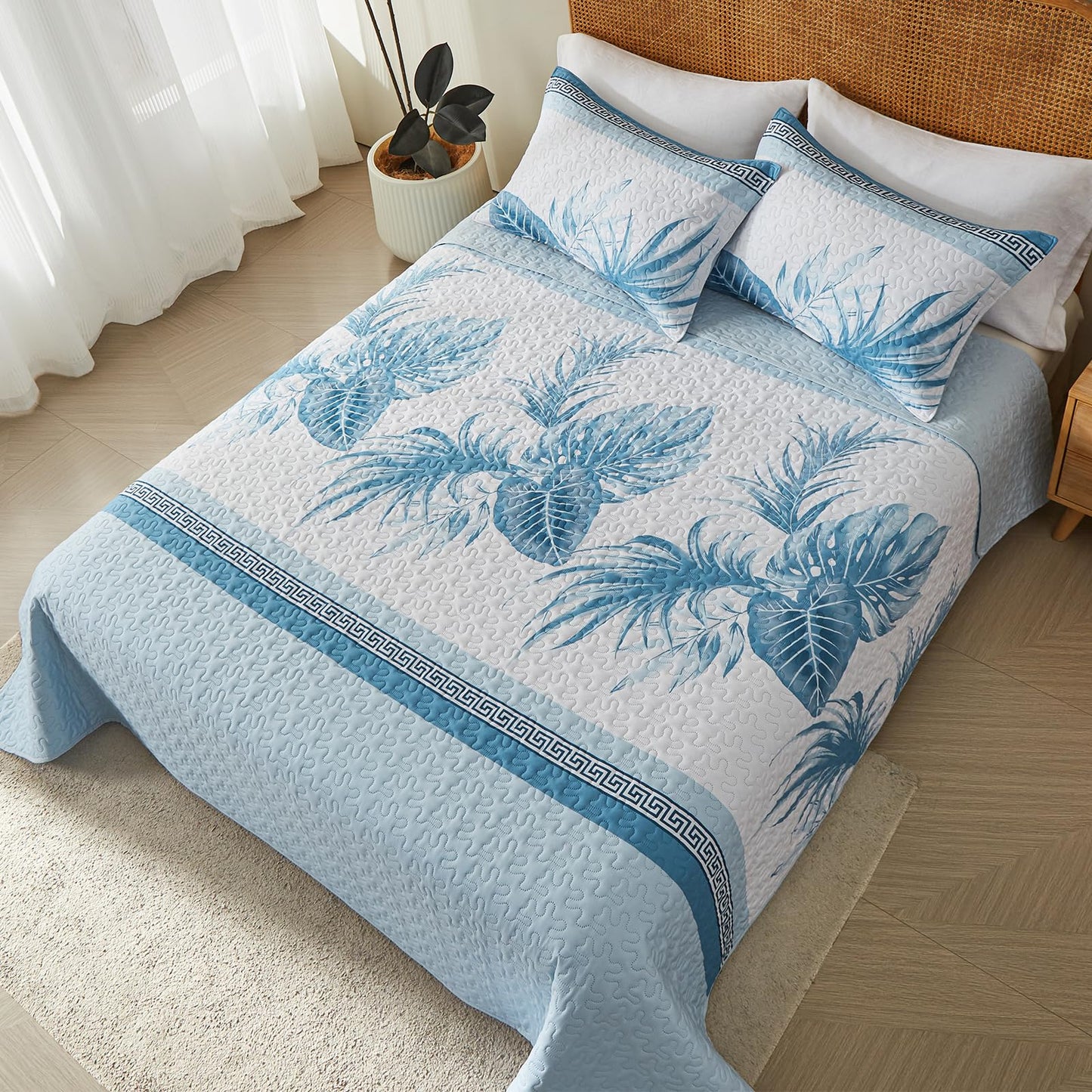 OARAGE Quilt Bedding Set, Sky Blue King/Cal King Comforter Set, Bedding Comforter Sets, Soft Lightweight Bedspread, Ultrasonic Microfiber Bed Coverlet for All Season (1 Quilt,2 Sham)
