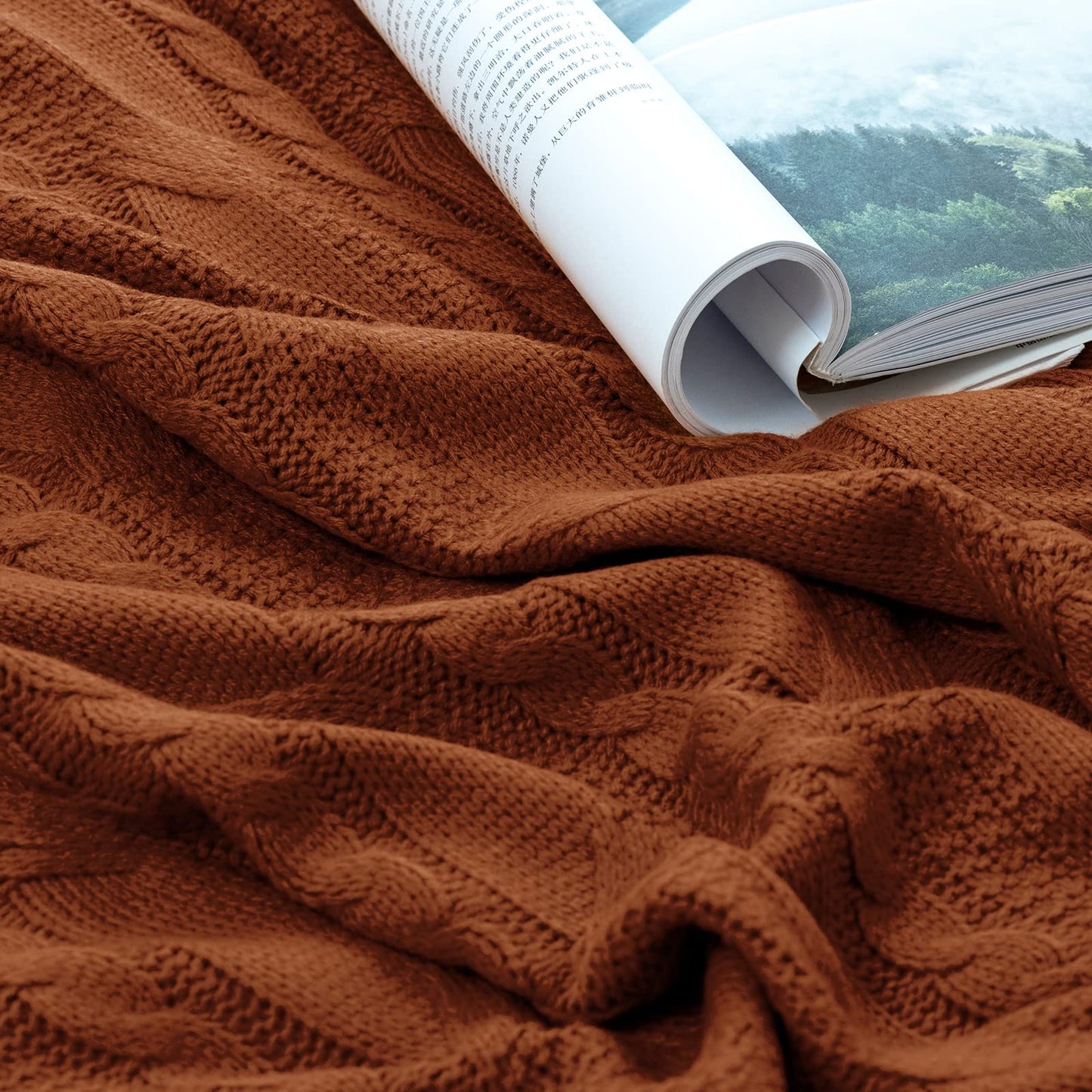 Aormenzy Dark Terracotta Knit Throw Blankets Cable Knit Decorative Throw Blanket Rust Soft Cozy Knitted Blanket for Sofa Couch Bed, 50" x 60"