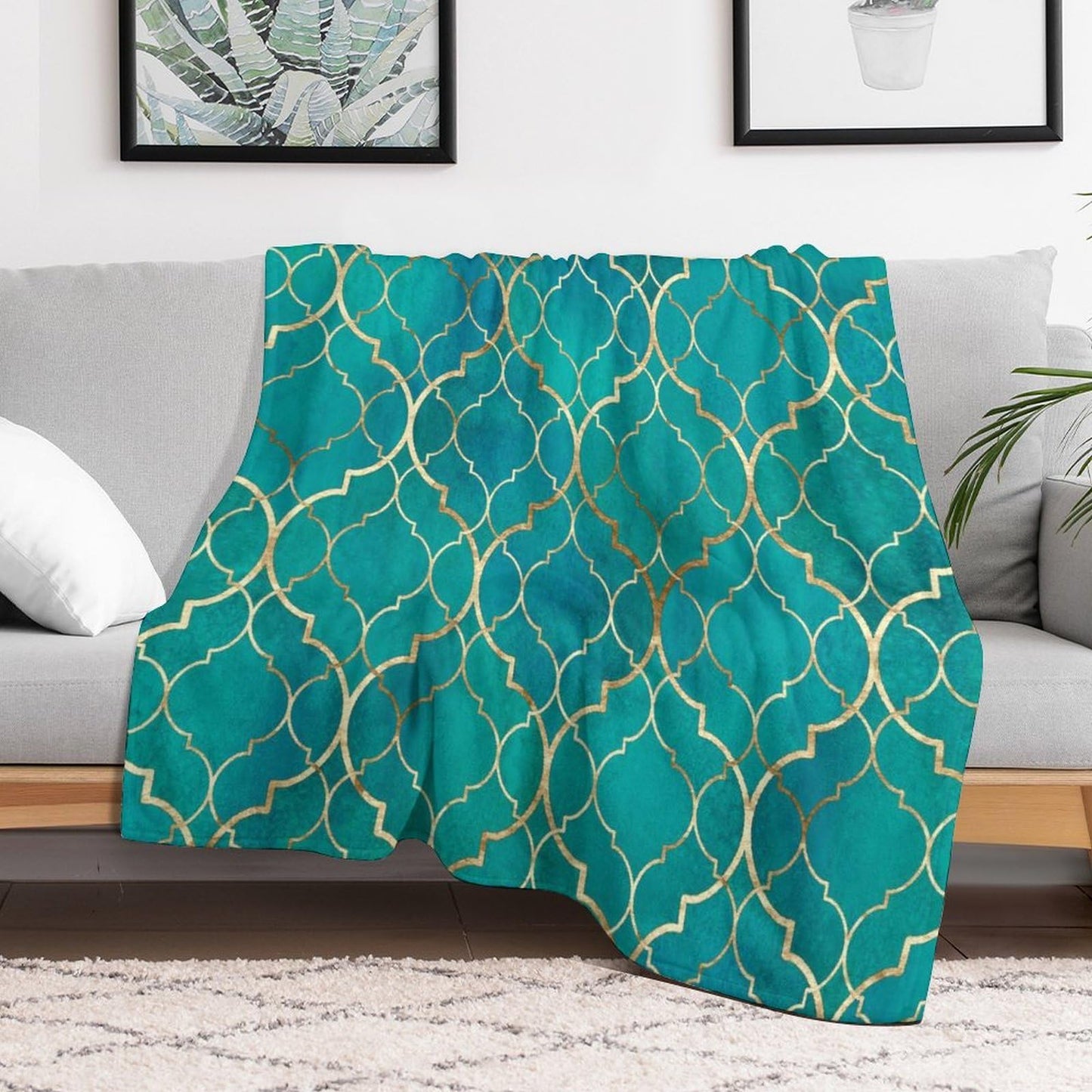 ZhiRain Turquoise Teal Marble Throw Blanket Gold Yellow Mandala Geometric Texture Boho Retro Blanket for Sofa Bed Couch Chair Or Dorm 30"x40"