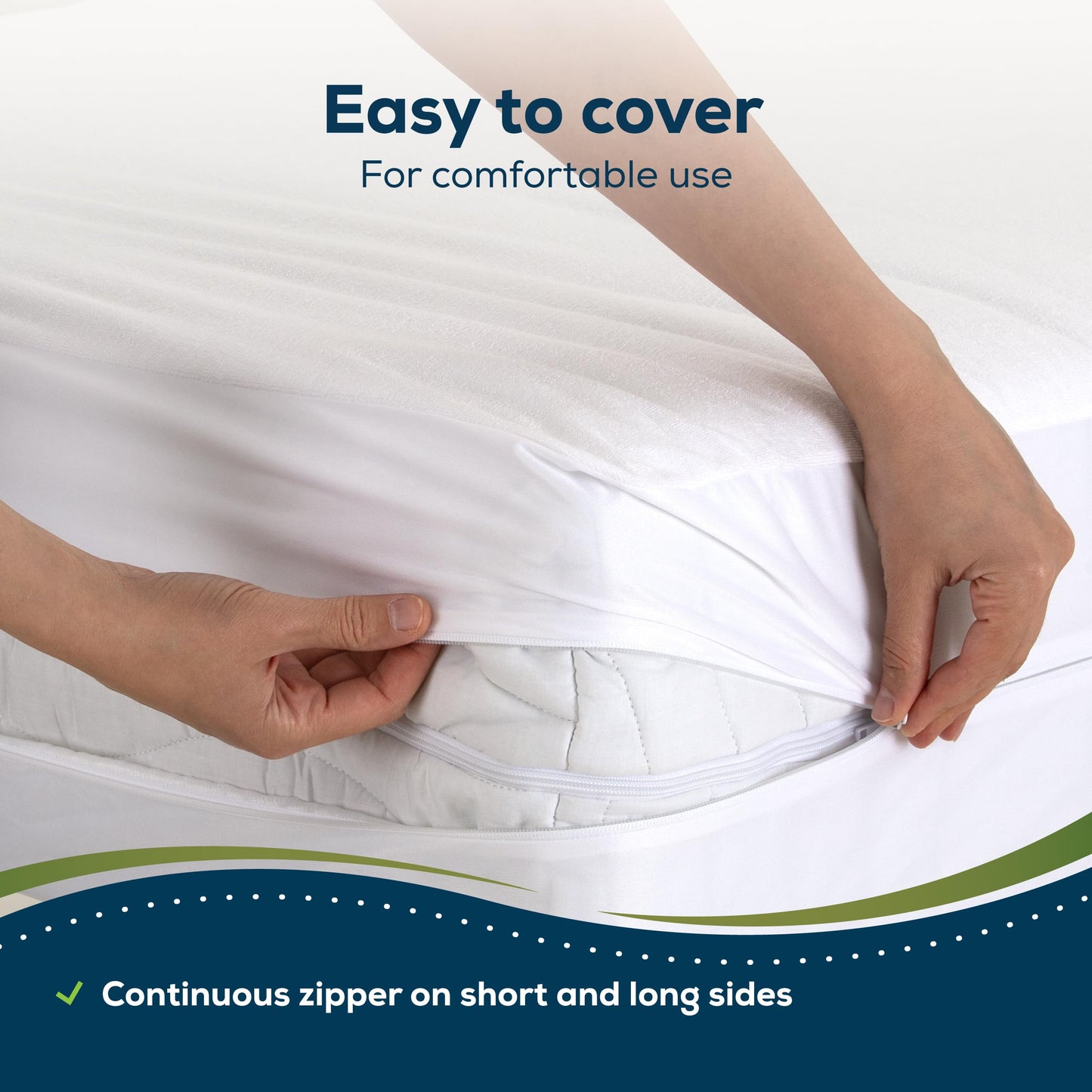 Sensalou Mattress Encasement Waterproof Queen – 5-Sided Terry Cover for Families & Couples - Zipper Closure - Noiseless - Oeko-Tex & Dermatest Certified, Fits 18" Deep, White