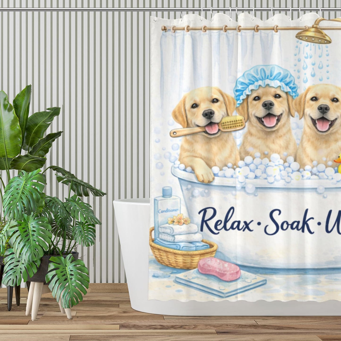 Wordatu Funny Labrador Retriever Bathtub Bath Curtain Cute Kids Pet Animal Bathroom Waterproof Shower Curtain 72x72 with 12 Hooks
