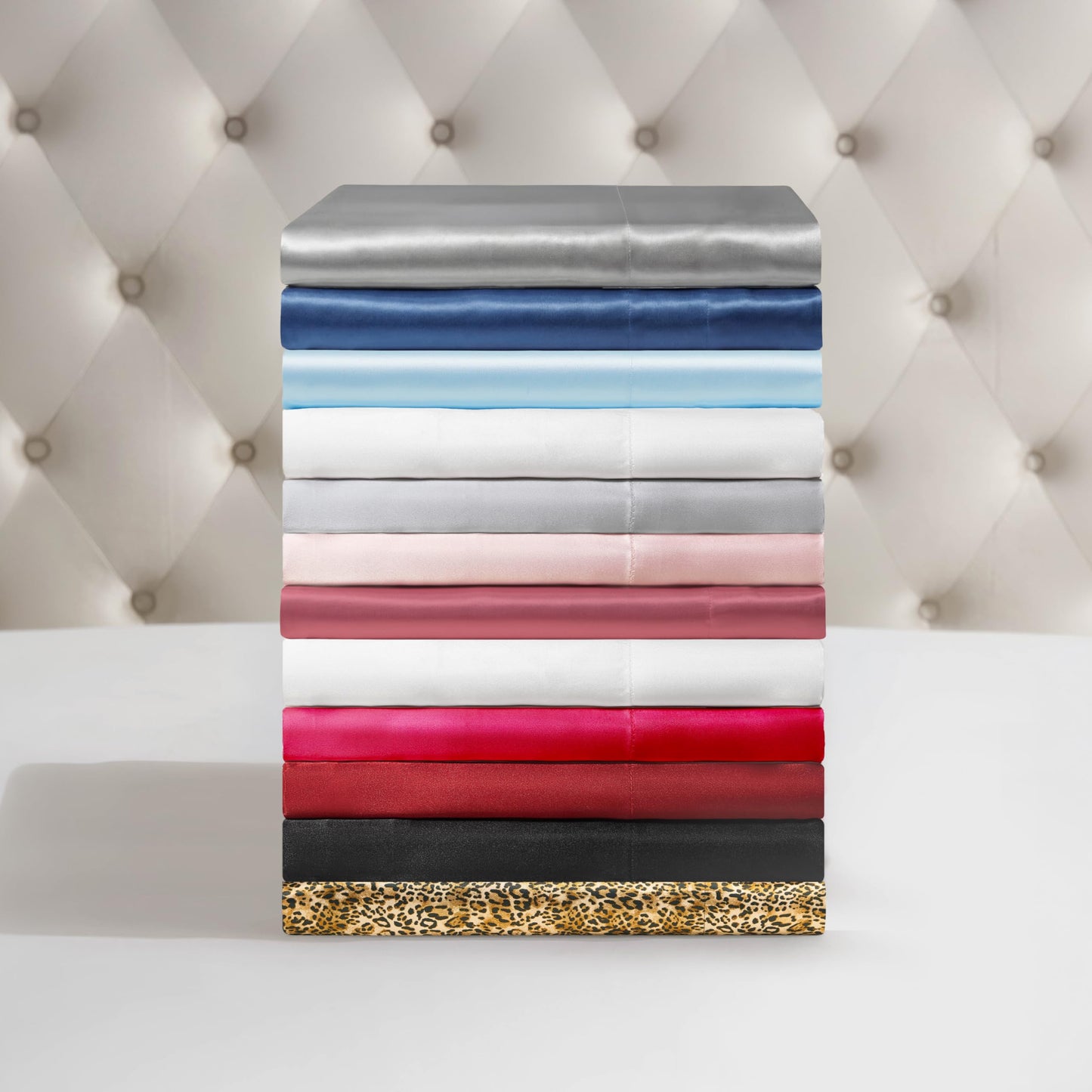 Juicy Couture Full Size Satin Bed Sheet Set, Deep Pocket Silky Satin Full Sheet Set with 1 Fitted Sheet, 1 Flat Sheet and 2 Pillowcases, Wrinkle Resistant and Anti Pilling Bed Sheets - Dark Blue