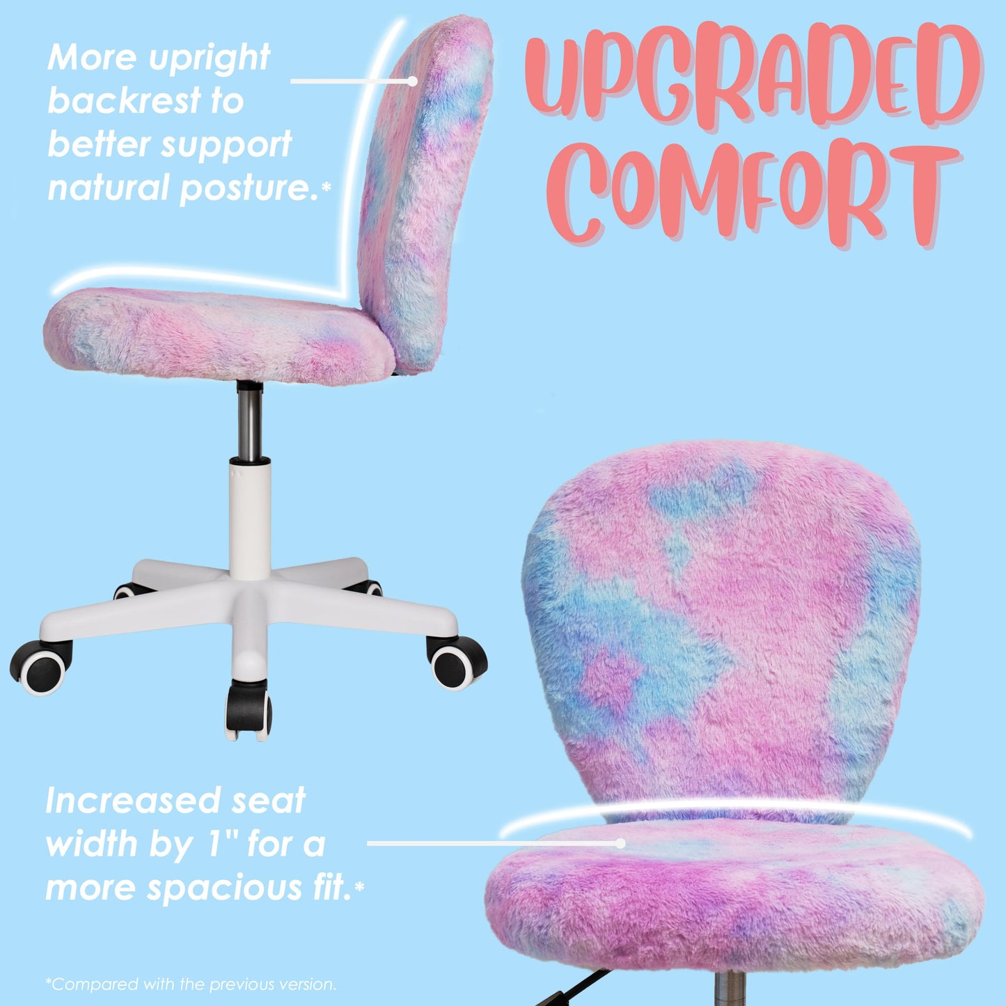 wangji TAILLA Fuzzy Kids Desk Chair, Small Comfy Armless Furry Faux Fur Swivel Chair for Tweens, with Detachable Animal Tail