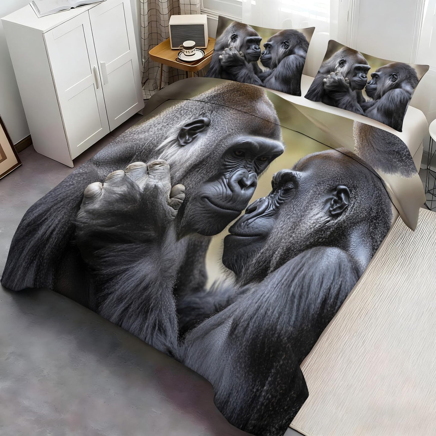 Twin Size Duvet Cover Gorilla Print Duvet Cover Gorilla Comforter Cover Wild Animal Bedding Kids Room Bedding Decor (Reversible Printing)