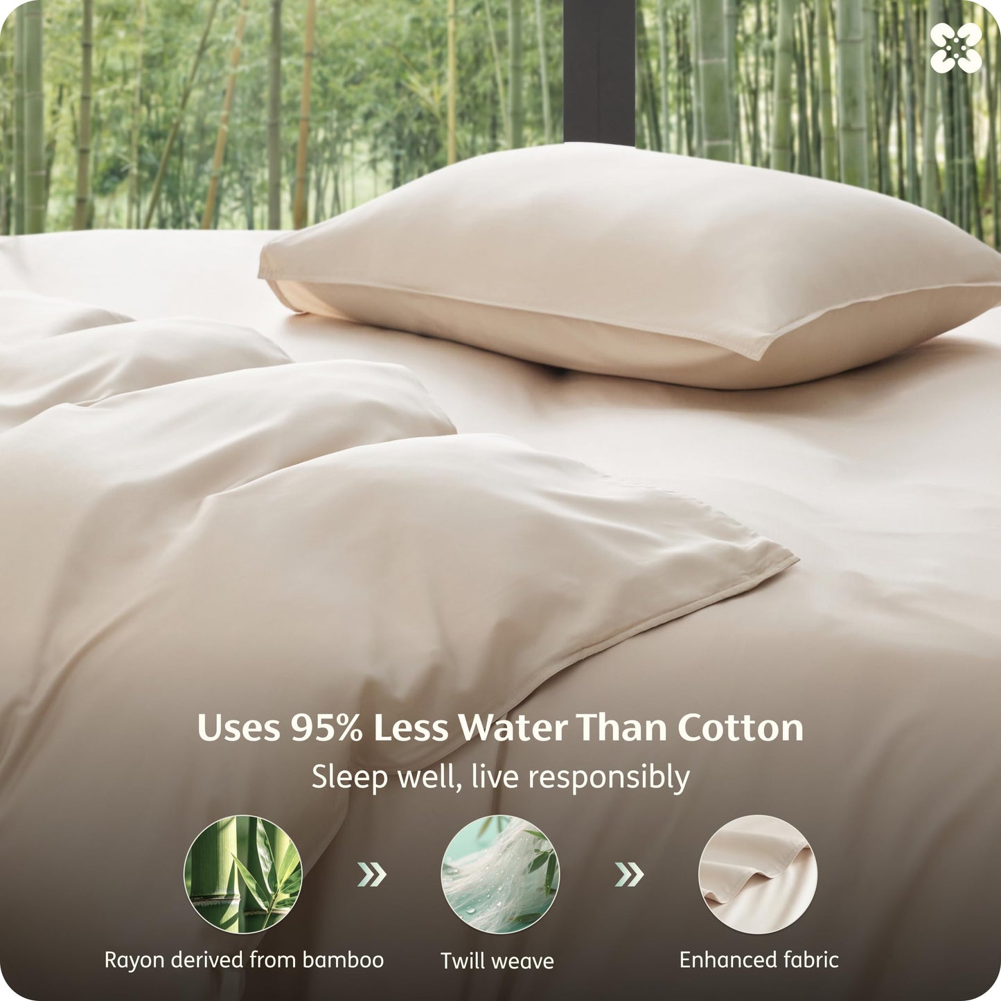 Bedsure 100% Organically Grown Bamboo Viscose Duvet Cover Set King Size | Cooling Bedding Set for Hot Sleepers | PureWoven Luxury Silky Soft | No Insert | 2 Pillow Shams (Beige, 104"x90")