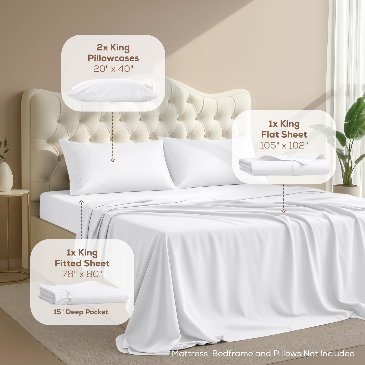 Utopia Bedding King Size Sheet Set – 4 Piece Bed Sheets, Soft and Breathable Microfiber, Includes 1 Fitted Sheet, 1 Flat Sheet and 2 Pillowcases – Oeko Tex (White)