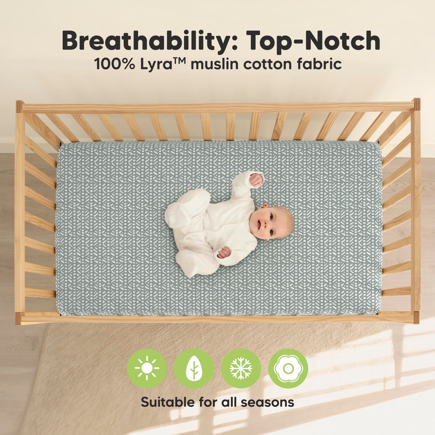 KeaBabies 2-Pack Muslin Crib Sheets for Boys, Girls - 100% Organic Cotton Fitted Baby Crib Mattress Sheet, Soft Breathable Standard Toddler Bed Cover Bedding Set, Neutral, Durable 52x28 (Nordic)