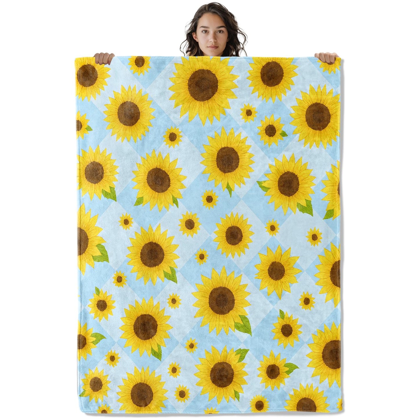 Bright Sunflower Blanket, 60 x 50 Inch Flannel Cheerful Floral Throw Blanket, Gifts for Women Girls Adults Kids, Lightweight Cozy Warm Blankets for Sofa Travel Home Decor