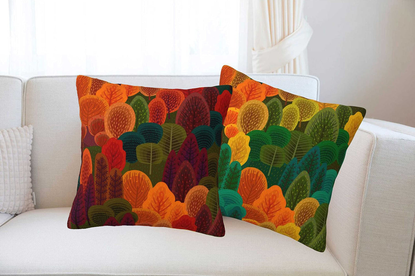 bassyil Fall Forest Throw Pillow Covers Decorative Linen Pillow Cases Set of 2 Square Cushion Cover for Couch Sofa Bedroom Patio 18x18 Inch