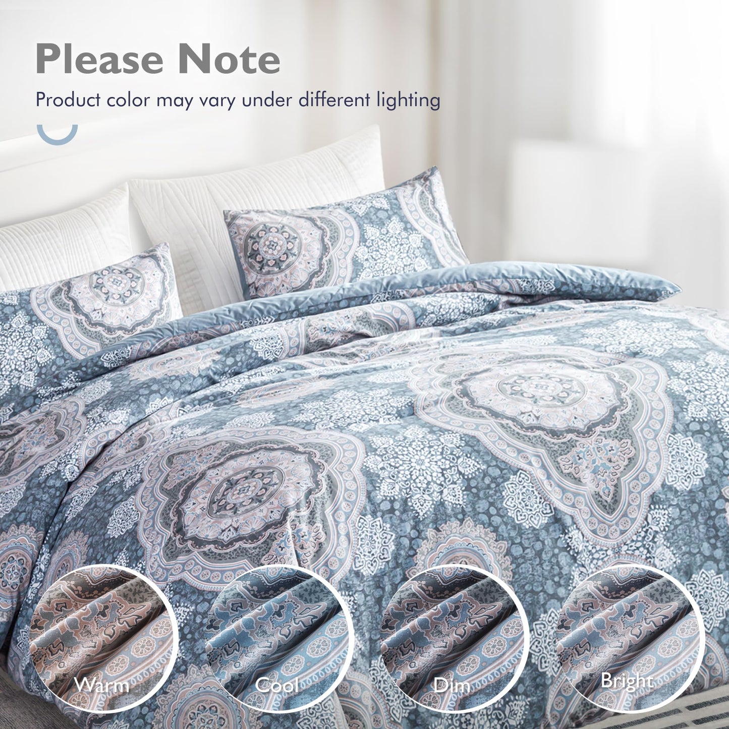 ALPHA HOME King Size Comforter Set, All Season Bedding Comforter Set, Comfortable Fluffy Floral Comforter Set with 100% Cotton Fabric (1 Comforter, 2 Pillowcases)