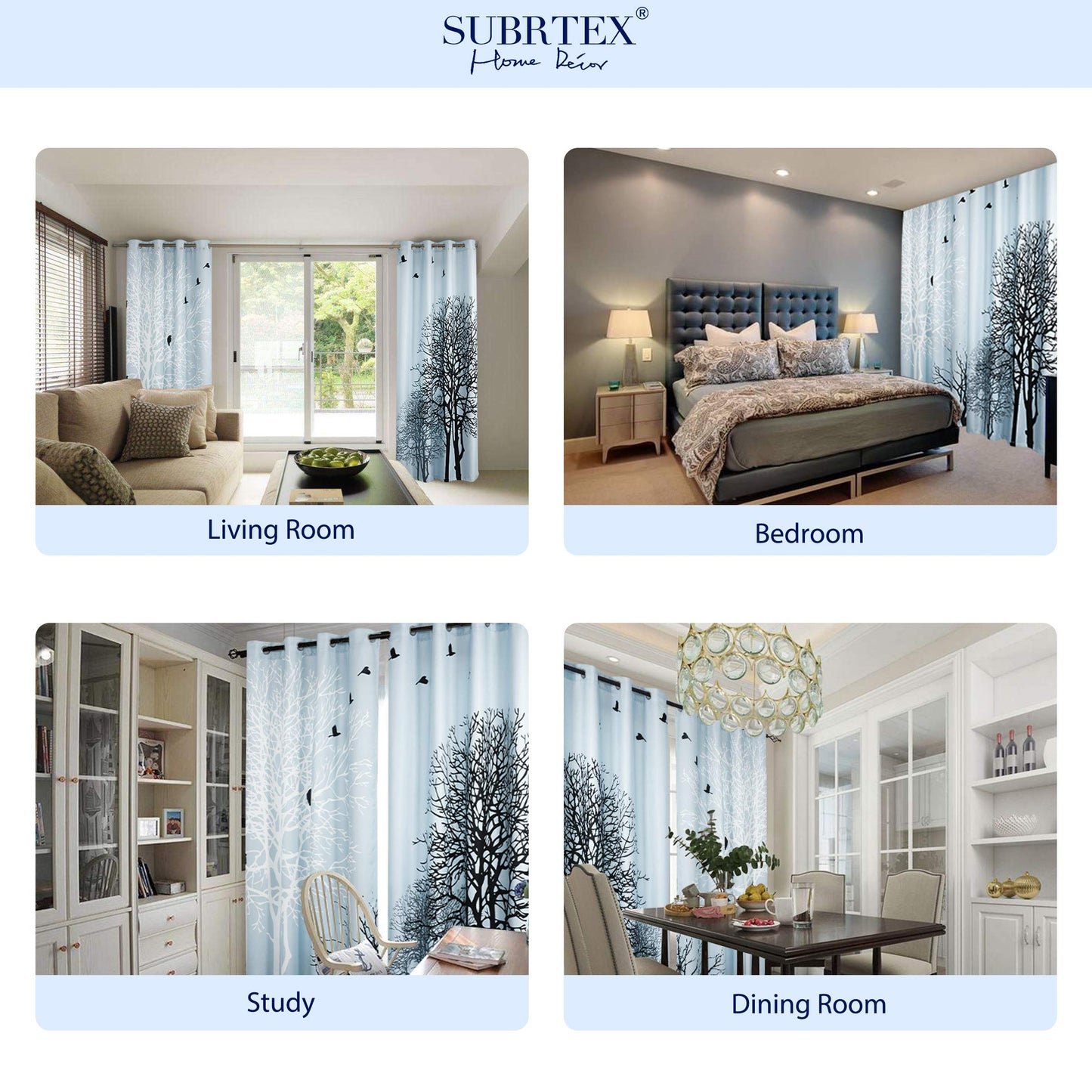 SUBRTEX Light Flitering Curtains 52Wx95L, Room Darkening Vibrant Floral Drapes, 50% Blackout, Semi Sheer Boho Farmhouse Curtains for Living Room, Light Blue