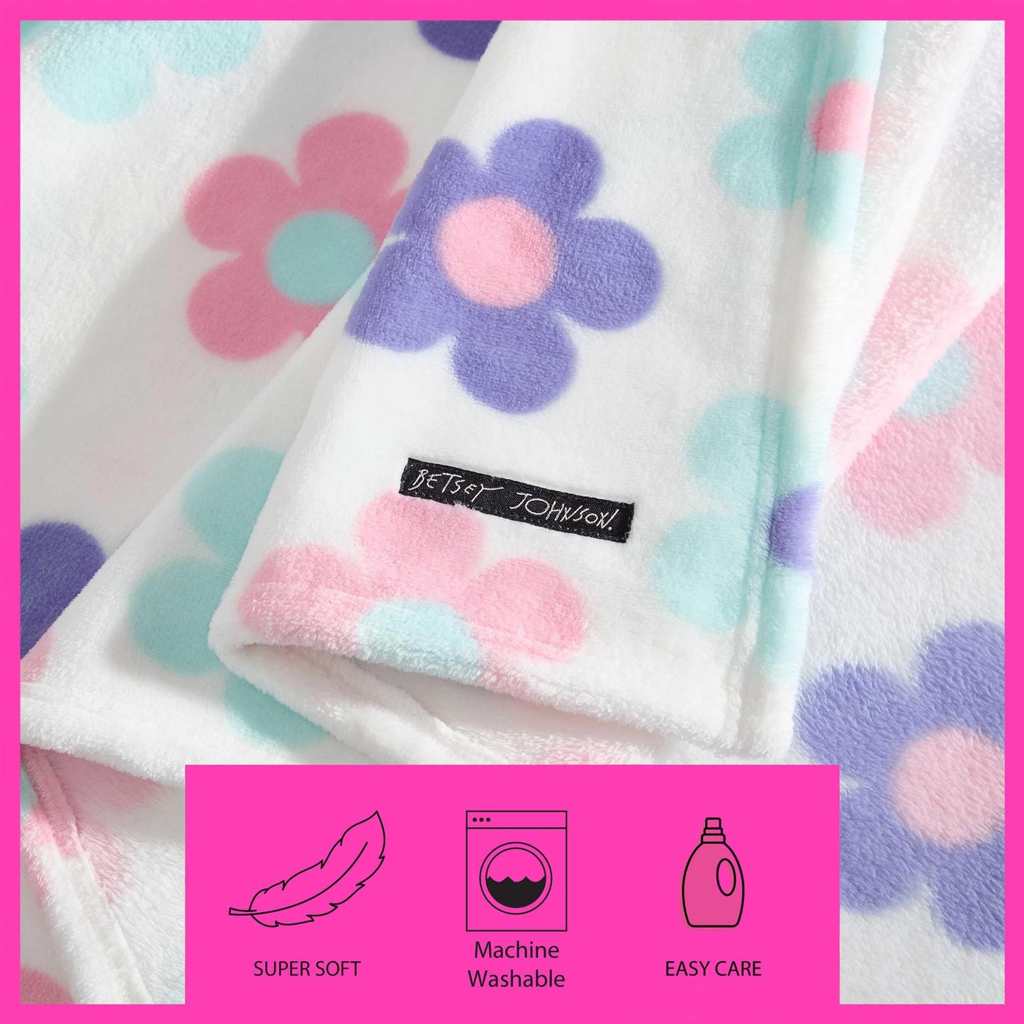 Betsey Johnson - Blanket, Buttery-Soft Throw Blanket for Couch or Bed, Boldly Plush & Oversized Bedding (Retro Daisy Toss Purple, 50" x 70")