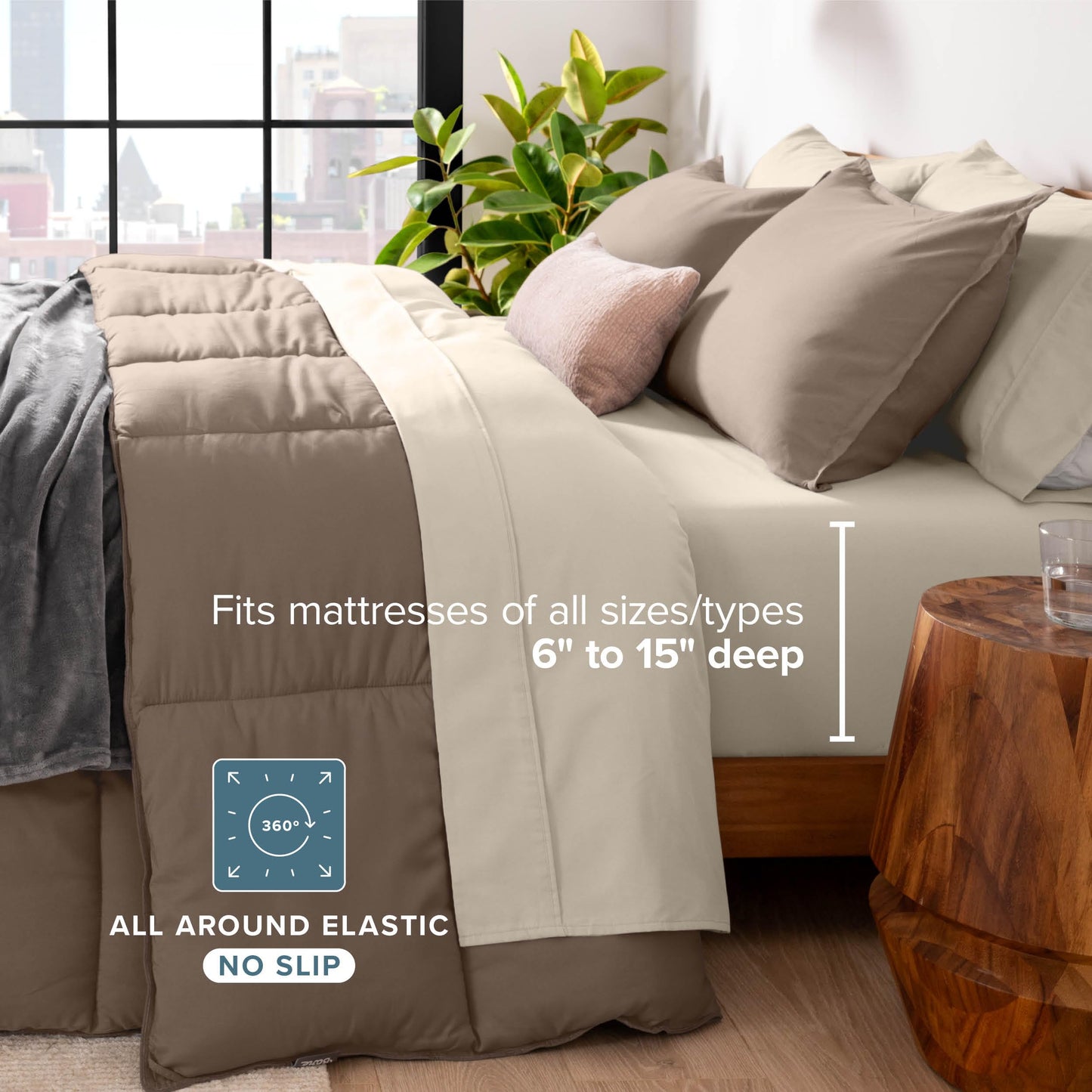 Bare Home Bed-in-A-Bag 5 Piece Comforter & Sheet Set - Twin XL - Goose Down Alternative - Ultra-Soft 1800 Premium Bed Set (Twin XL, Taupe/Sand)