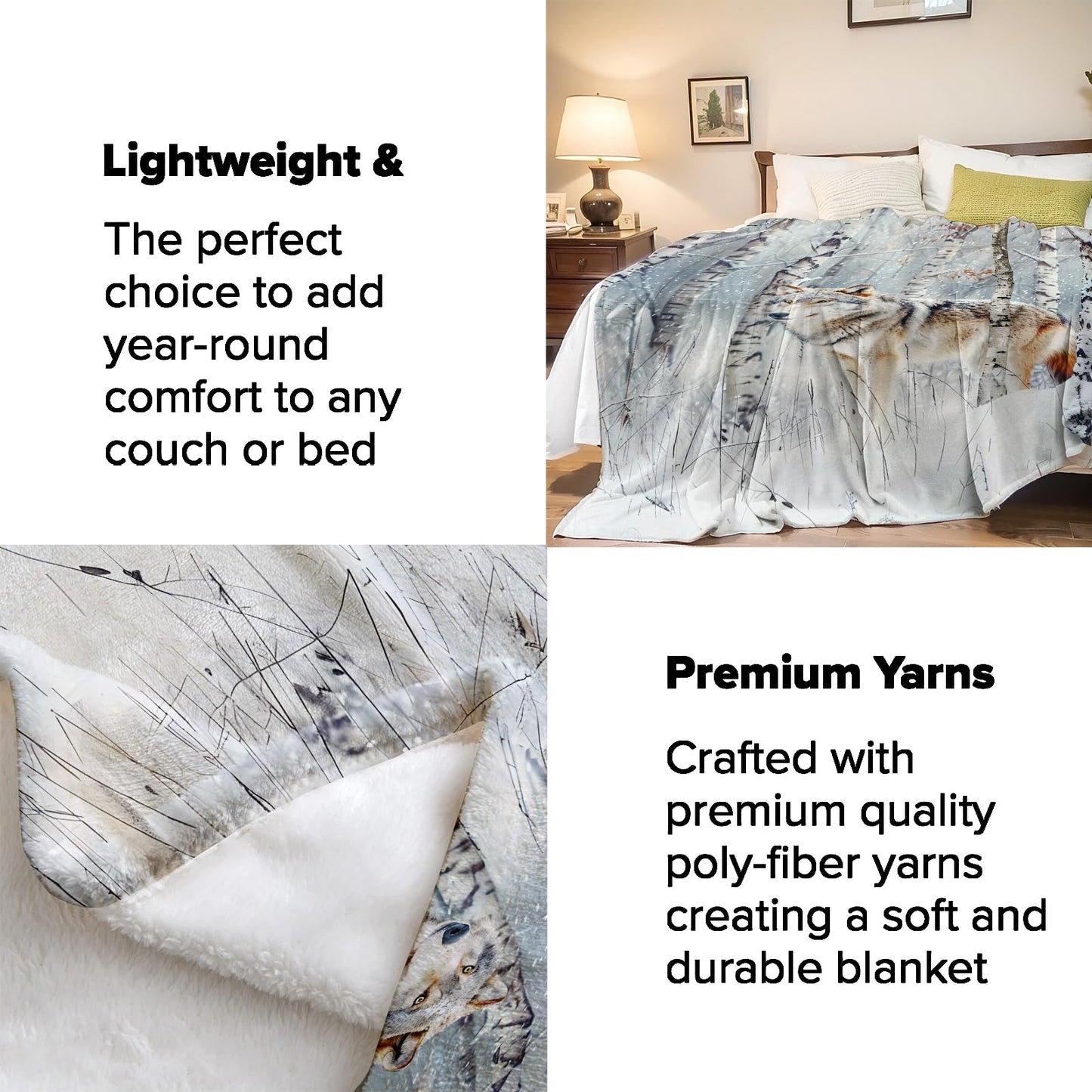 Turamurra Wolf Throw Blanket Gifts for Kids Women, Winter Snow Forest Wolf Blankets for Home, Living Room, Bedroom Decor, Flannel Plush 50"x60"