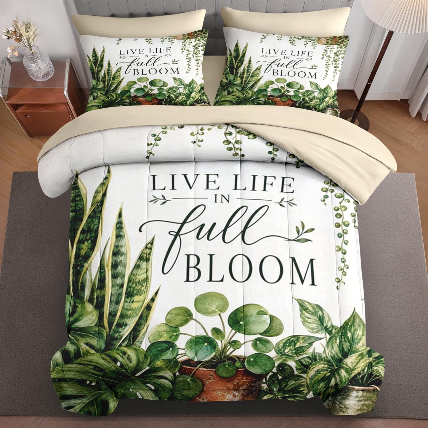 Boewywh Comforter Set Twin Size Botanical Plant Farmhouse 7 Pcs, Bedding for Kids and Adults, Bed Sheet Sets with Fitted Sheet 2 Pillowcases & 2 Shams for Bedroom Bed Decor