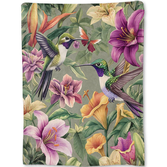 ainori Vibrant Hummingbird Blanket - Lily Floral Tranquil Fleece Throw,Gifts for Adult, Soft & Warm,Lightweight, for Modern Art Decor, Nature Lovers,Room Home Accents 50x60in