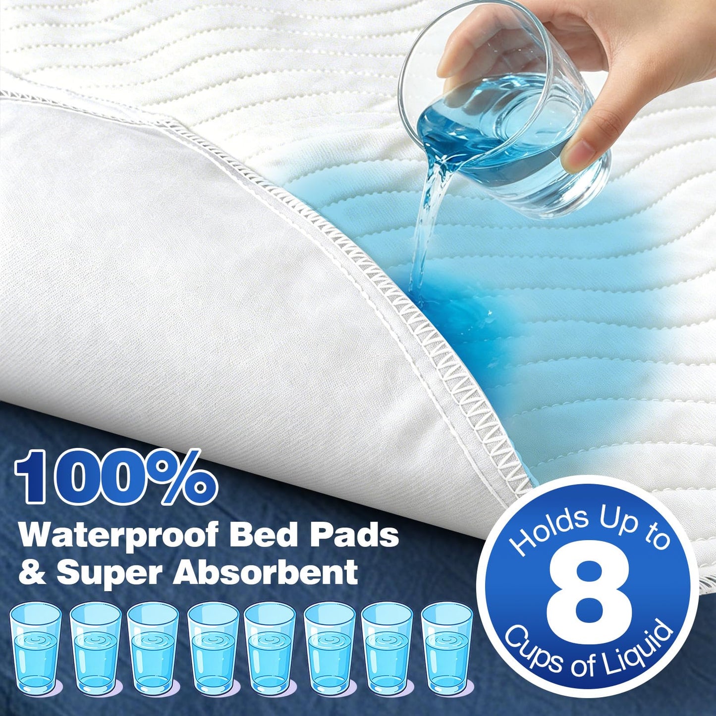 Xfire Bed Pads Washable Waterproof, Heavy Absorbency Reusable Bed Underpads with Tuckable Wings, Incontinence Bed Pads for Adults and Kids, Mattress Protector, Fits Twin/Twin XL Size Bed