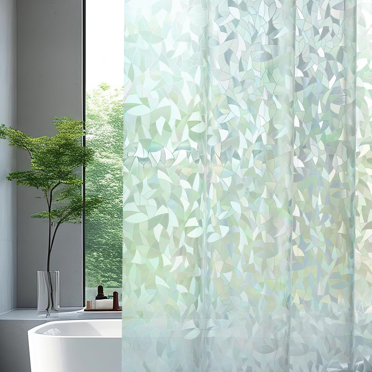 AooHome Long Shower Curtain Liner - EVA 3D Decals Stained Glass Pattern Design Bathroom Shower Curtain with Hooks, 5 Bottom Magnets, Heavy Duty, Water Repellent, Semi Transparent, 72x78 Inch