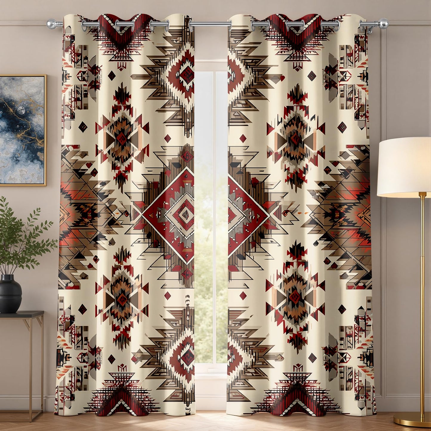 Southwestern Patterned Curtains Blackout, Thermal Insulated Room Darkening Grommet Drapes for Bedroom Living Room, 63 Inch Curtains 2 Panel Set, Western Aztec Native American Tribal Window Treatments