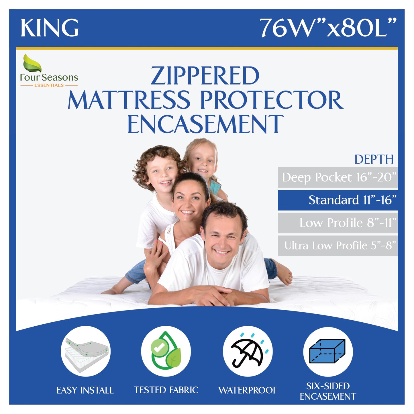 King Size Mattress Protector Bed Bug Waterproof Zippered Cover - Hypoallergenic Premium Quality Encasement Protects Against Liquids, Dust - Breathable, Noiseless White