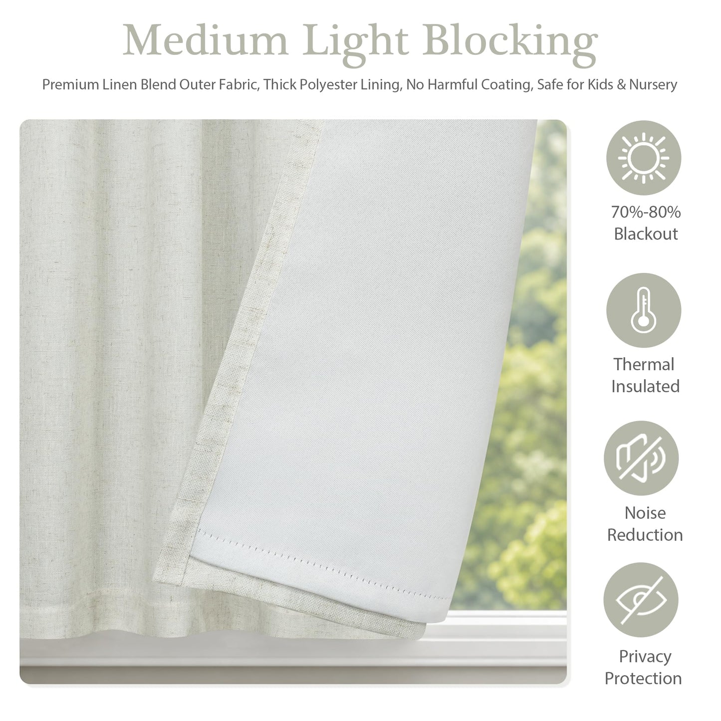 DriftAway Double Layer Linen Blackout Tie Up Curtains Thermal Insulated Fully Lined Balloon Roman Shade Bathroom Window Adjustable Rod Pocket for Small Window 25 Inch by 47 Inch Light Linen