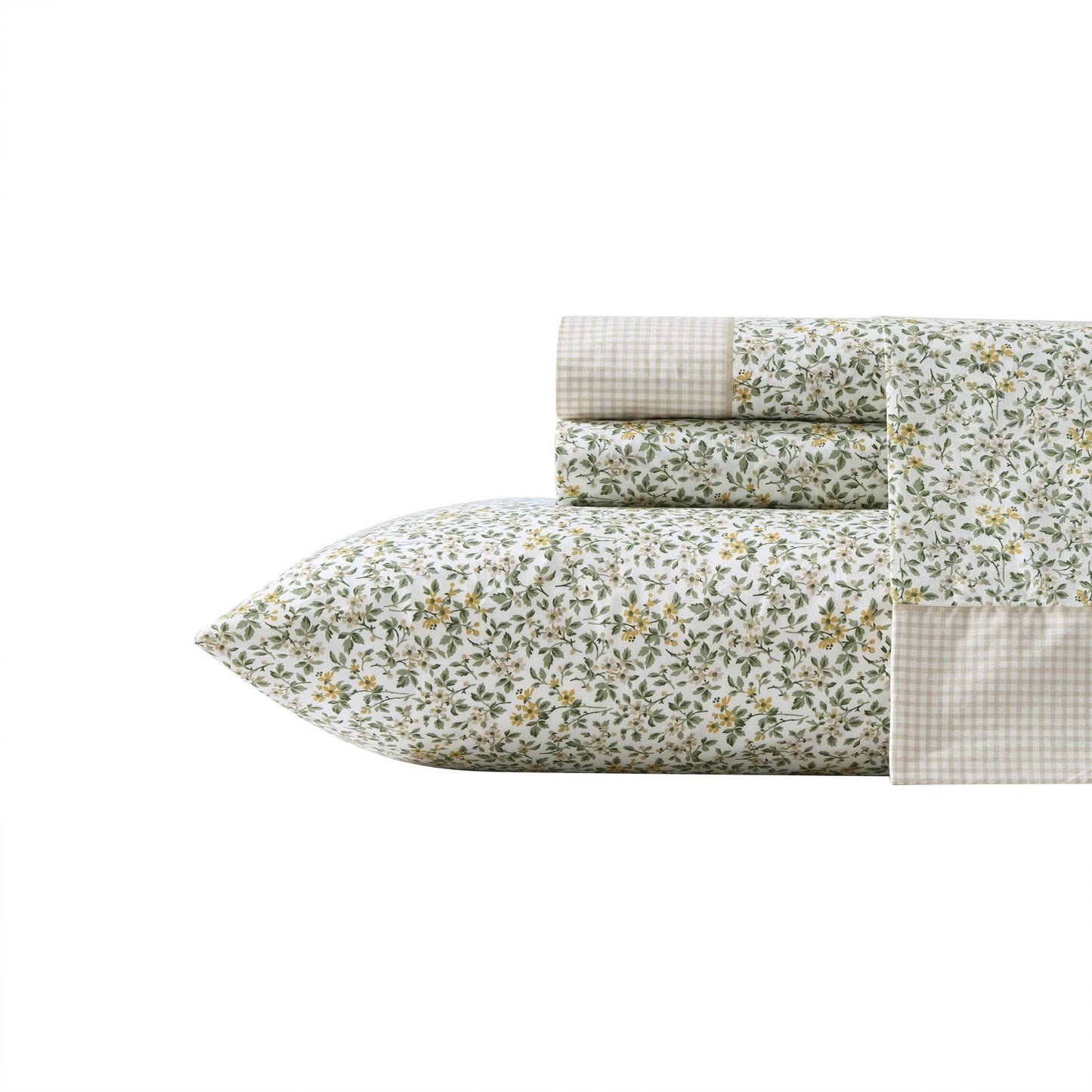 Laura Ashley – Twin Size Sheet Set, Crisp & Lightweight Cotton Percale Bedding with Fitted Sheet and Pillowcase, Floral Room Decor, Deep Pocket, College Dorm Room Essentials (Tierney Green)