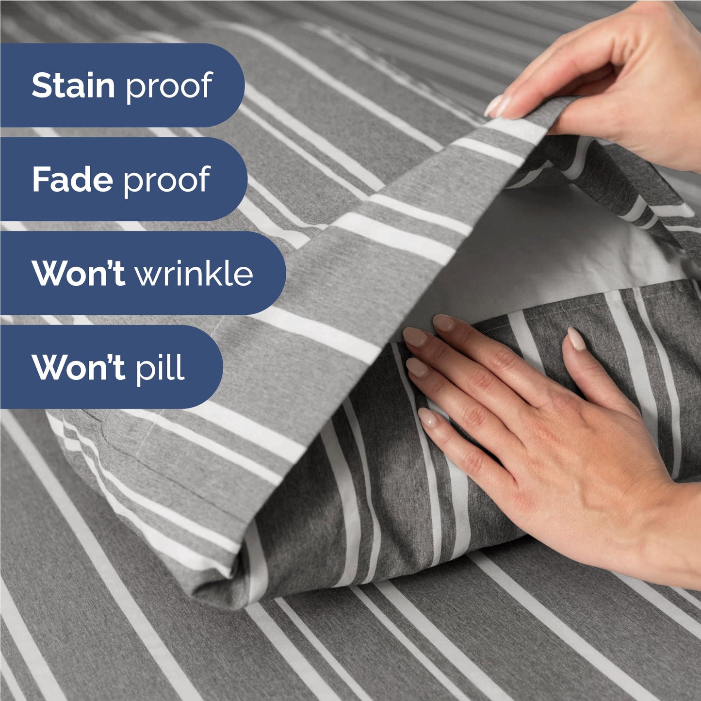 Full Size 4 Piece Sheet Set - Comfy Breathable & Cooling Sheets - Hotel Luxury Bed Sheets for Women & Men - Deep Pockets, Easy-Fit, Soft and Wrinkle Free Sheets - Grey Stripes Oeko-Tex Bed Sheet Set