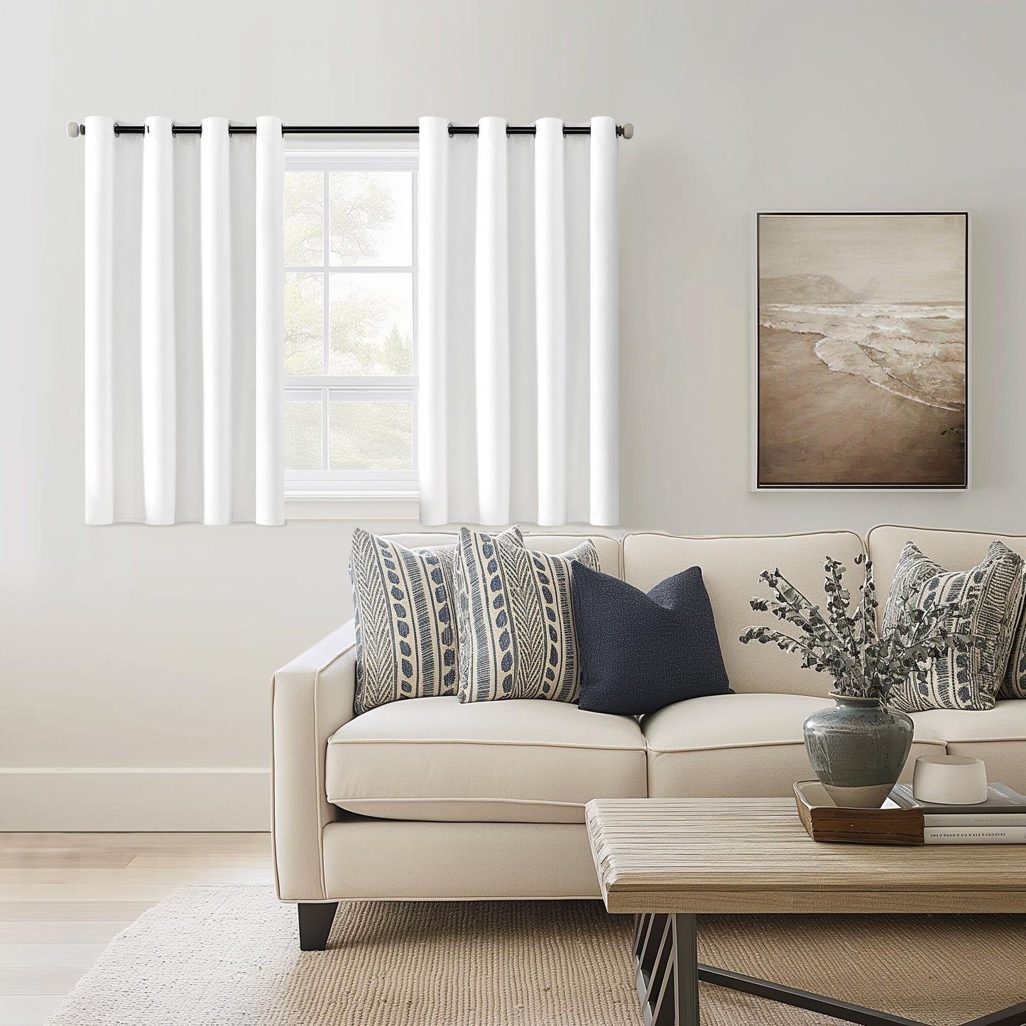 ChrisDowa 100% Blackout Pure White Solid Curtains 45 Inches Long 2 Panels for Bedroom Living Room,Farmhouse Room Darkening Thermal Insulated Soundproof Grommet Top Window Treatment Drapes,52x45