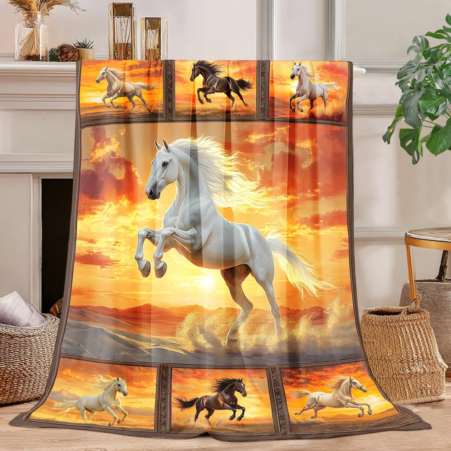 Horse Blanket Horse Decor Cozy Animal Throw Super Soft Plush Flannel Fleece Blanket Gift for Kids Adults Men Women Ultra Warm & Lightweight Flannel, 60"X50"