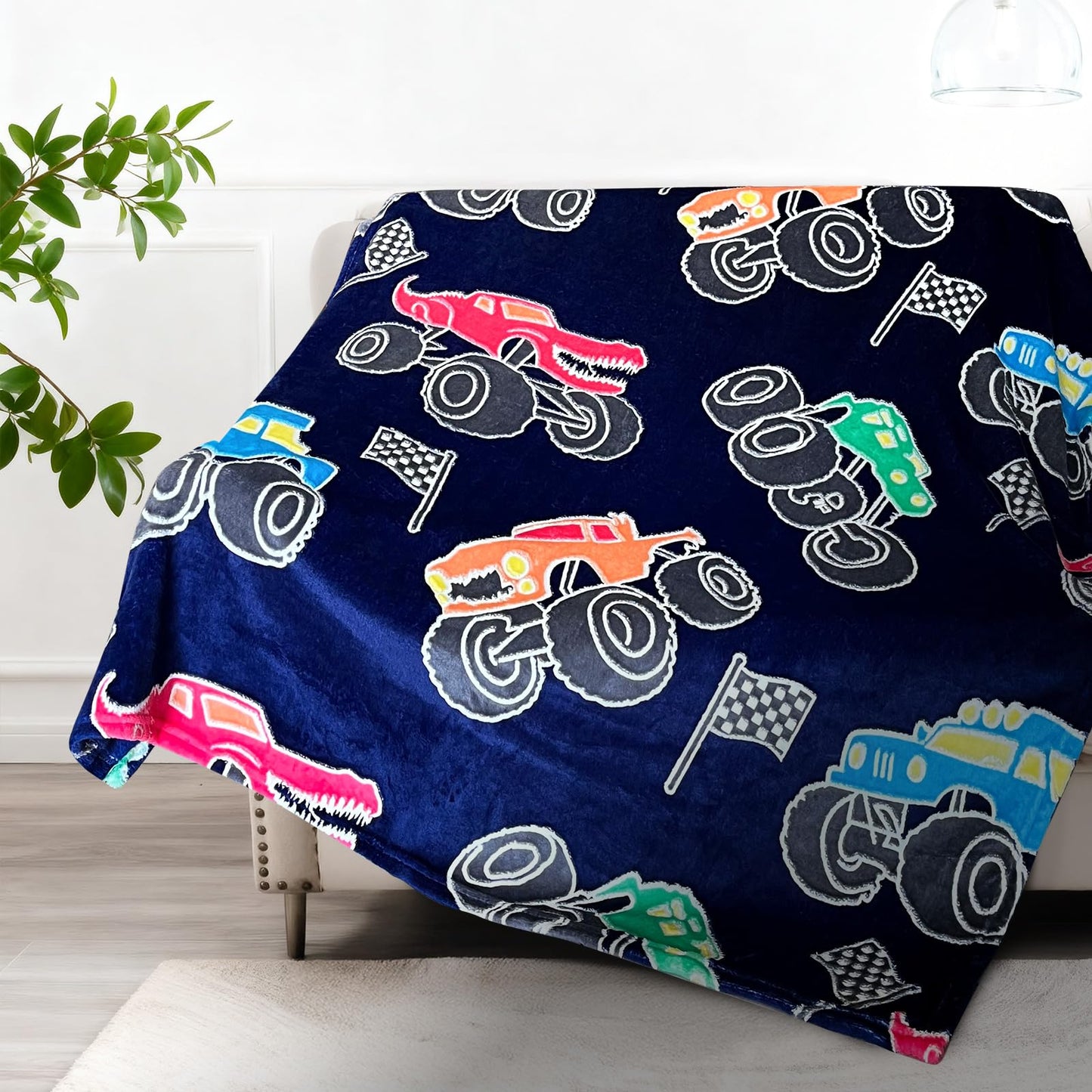 TEHALK Monster Truck Blanket for Boys/Girls/Kids/Toddler/Baby, Monster Truck Toys for Boys Age 3-12, Car Blanket for Birthday/Unique Gifts 40"x 60"