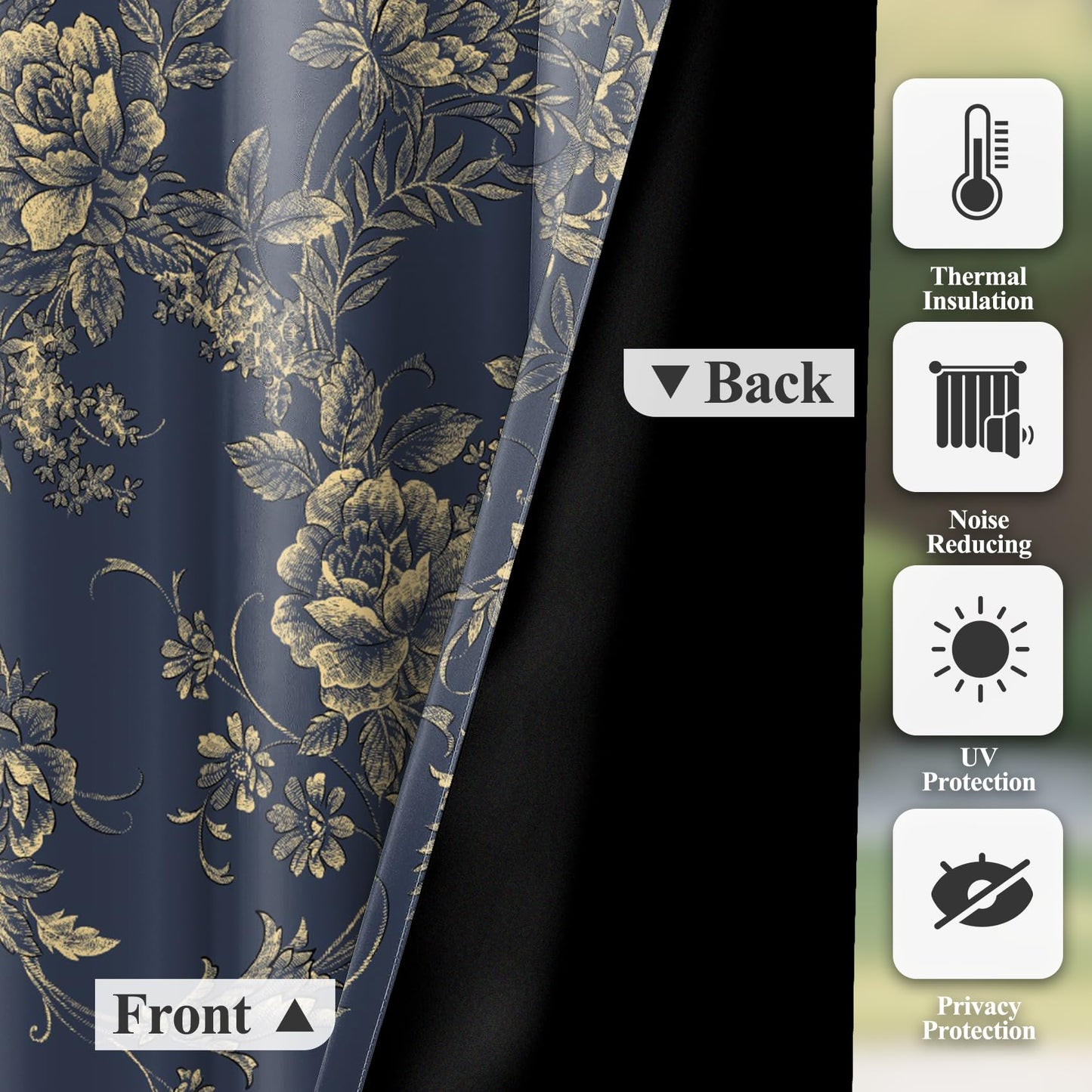 Baocicco Blackout Floral Curtains for Bedroom, 45 inch Long Printed Flower Black Out Curtains, French Country Window Treatment Farmhouse Drapes Set 2 Panels Blue 21Wx45L