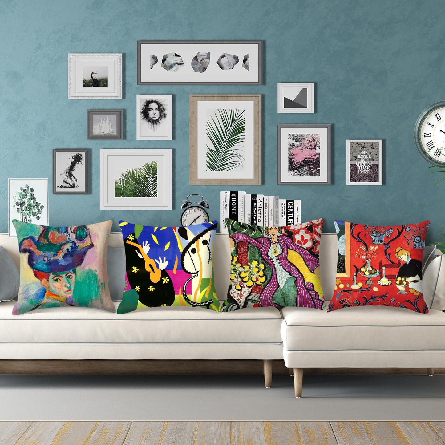 HOSTECCO Matisse Pattern Throw Pillow Covers 18x18 inches Set of 4 Abstract Art Painting Pillow Cases Aesthetic Decorative Cushion Covers for Sofa Couch Living Room
