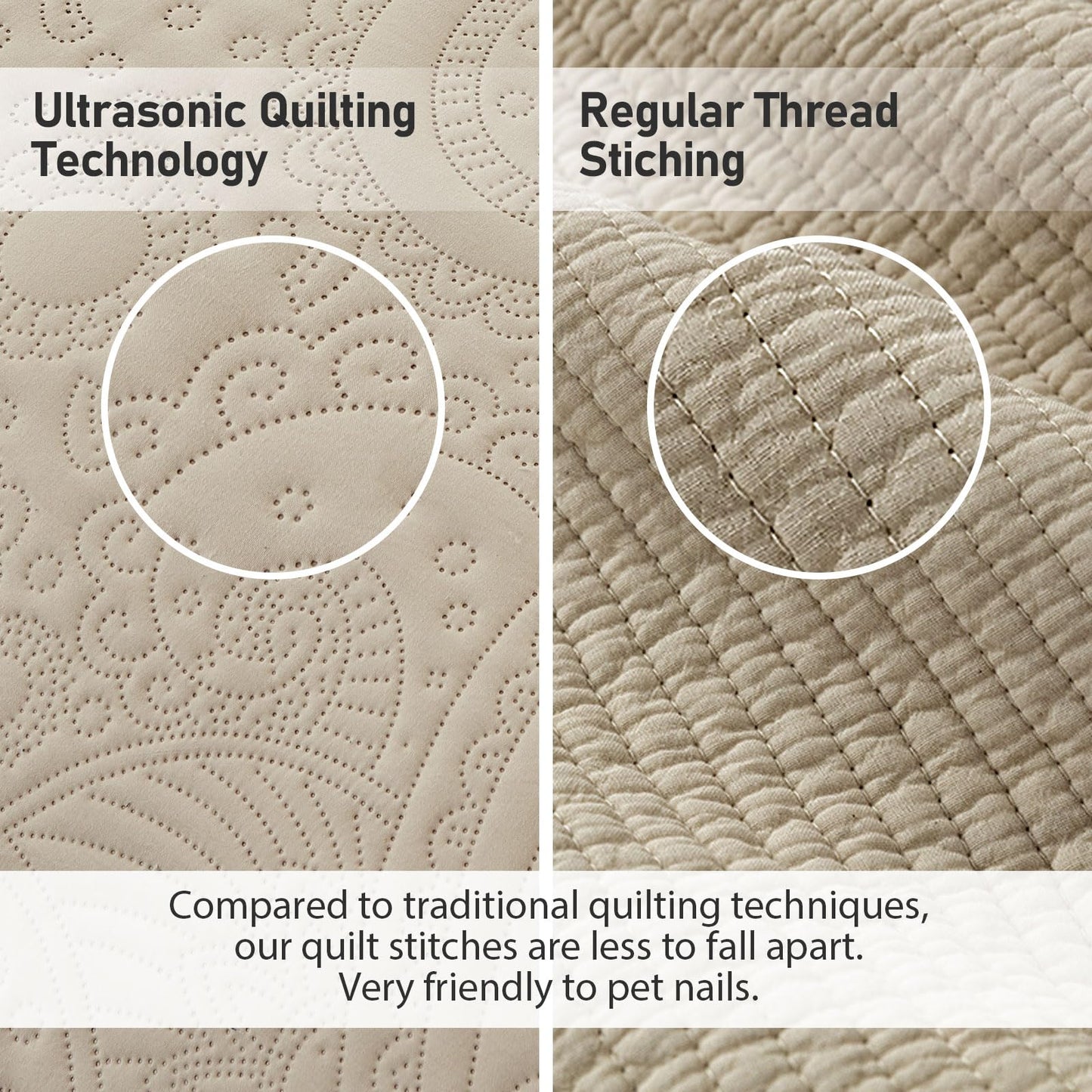 Qucover Alaska King Bedspread 132x 120, Oversized King Bedspread Extra Wide, 3 Piece Soft Microfiber Lightweight Oversized King Quilts Bedding Set, Quilting Paisley Pattern, with Pillow Shams, Beige