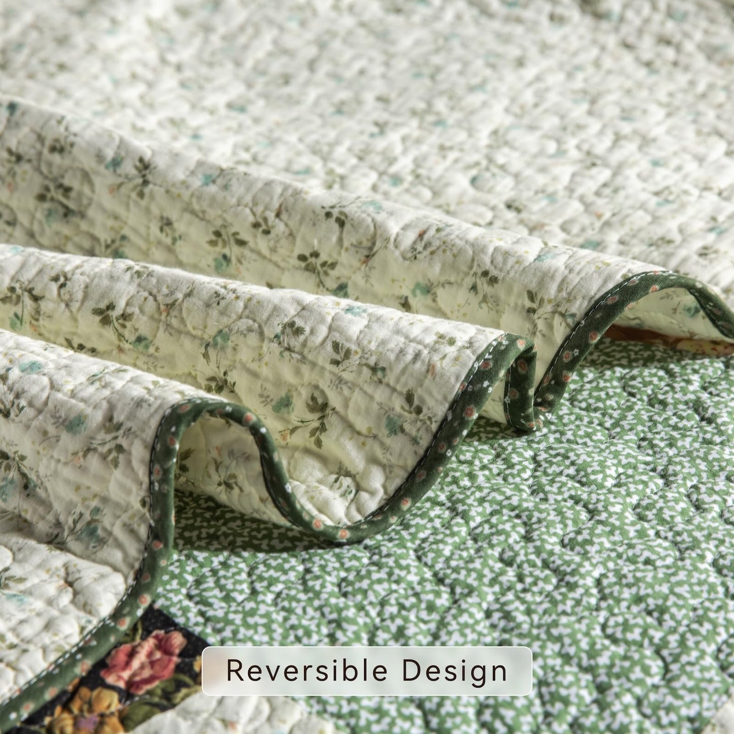 YAYIDAY Quilts Queen Size Patchwork Bedspread Set - 100% Cotton Reversible Breathable Green Earth Geometric Quilted Quilt with Pillow Shams for All Seasons