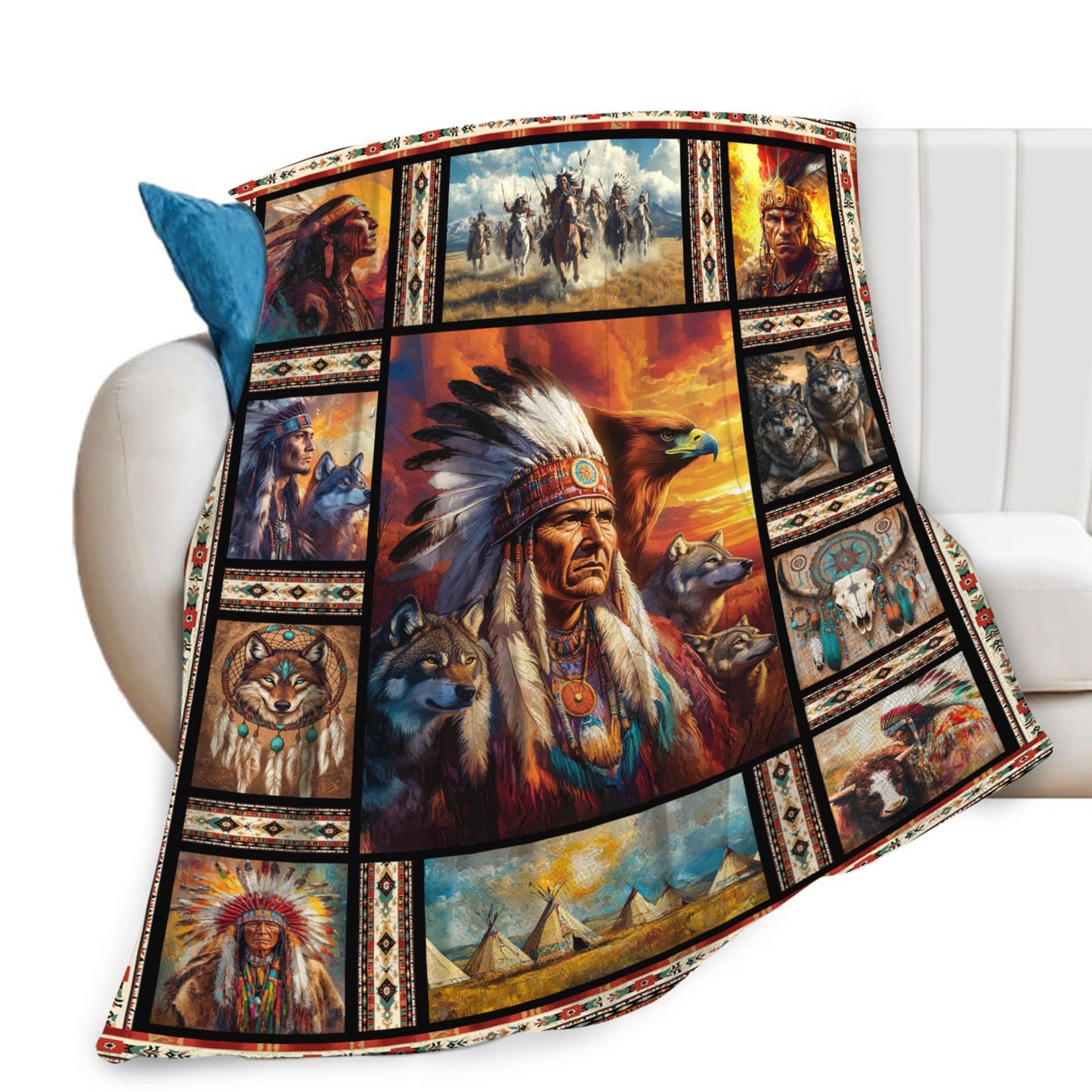 Native Indian Blanket Flannel Indian American Southwest Throw Blanket Ultra Soft Cozy Fleece Decor Blankets Gift for Kids Women Mens Couch Sofa Bed 50" x 40"