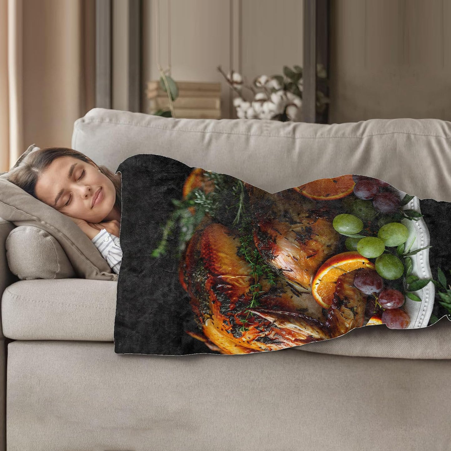 Plistiz Thanksgiving Turkey Throw Blanket 50x60 Inch, Festive Blankets for Cozy Home Decor, Soft Flannel Polyester Gift for Family and Friends