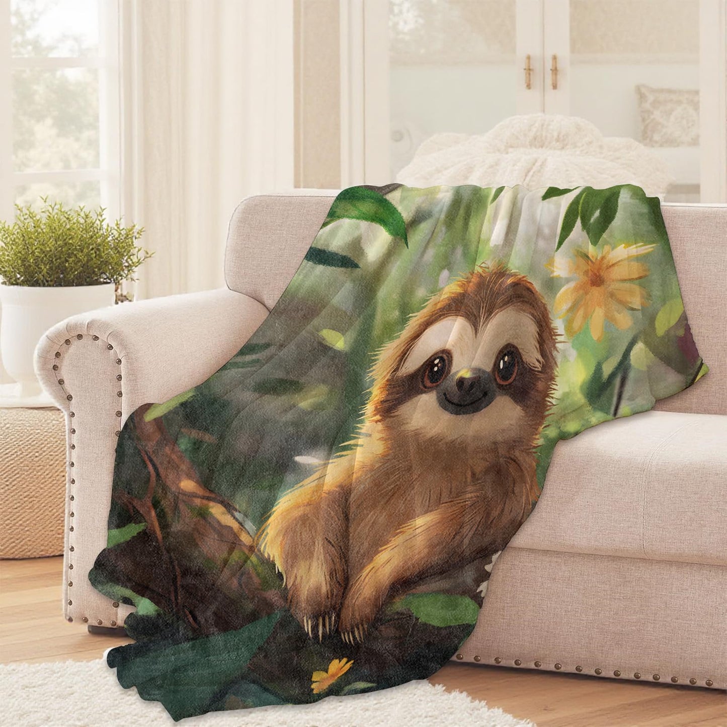 Sloth Throw Blanket for Girls Boys Kids Adults, 50x60 in, Cozy Flannel Blanket for Bedroom, Camping, Couch, Room Decor, Fuzzy Warm Soft Gifts