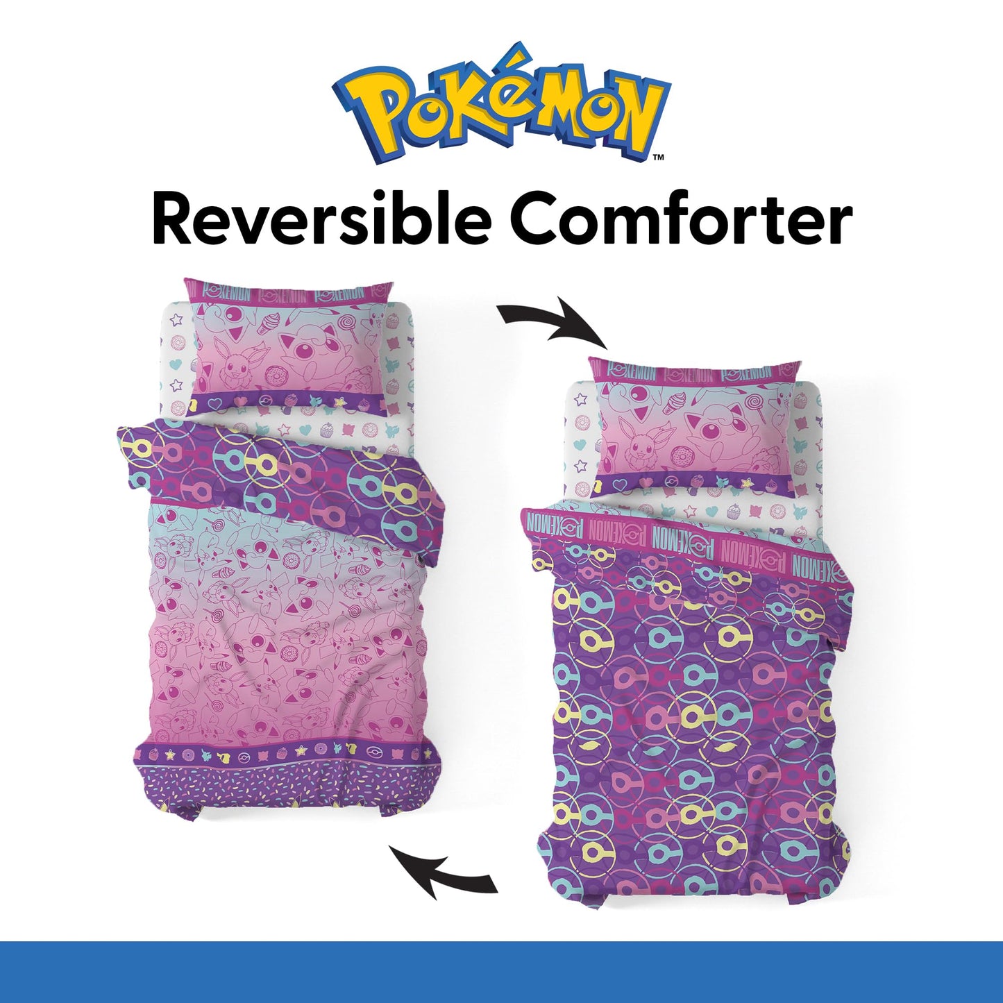 Northwest Pokemon Light and Sweet Twin Size Bed in a Bag Set, Pikachu Eevee Jigglypuff, Kids Boys Girls Bedding Comforter Sheets