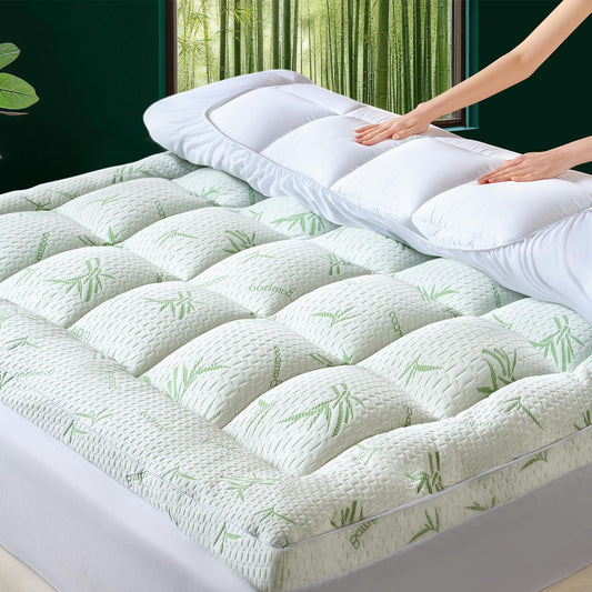 LUNESTRY Oeko-TEX Certified Queen Mattress Topper, 3 Inch Plush Pillow Top Matress Pad for Back Pain Relief, Cooling Mattress Topper with 6"-18" Deep Pocket, Rayon Derived from Bamboo (60"x80")