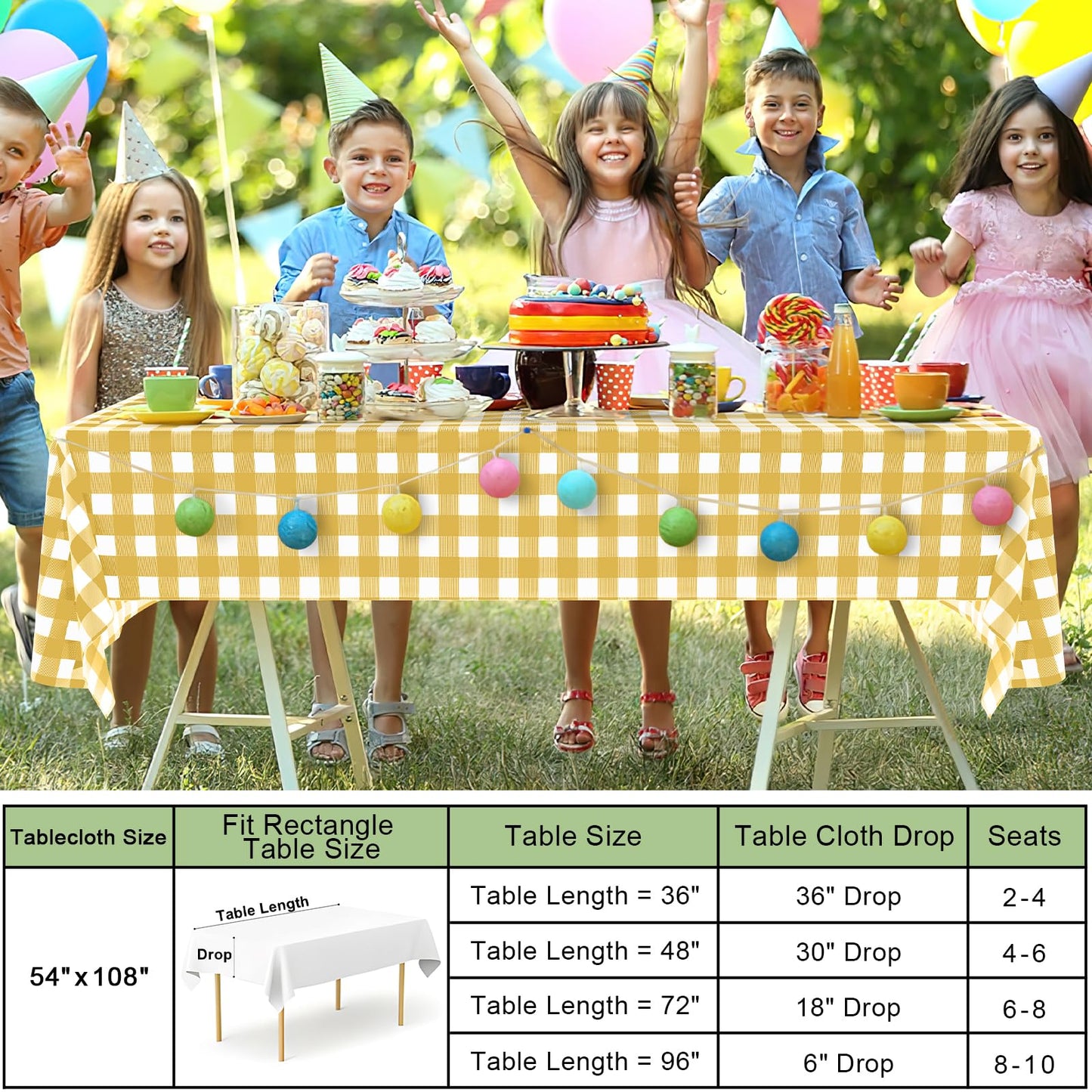 misaya 3 Packs Buffalo Disposable Table Cloth, 54 x 108 Inch Waterproof Plastic Tablecloth, Rectangle Gold and White Checkered Table Covers for Picnic, Birthday, Party, Back to School