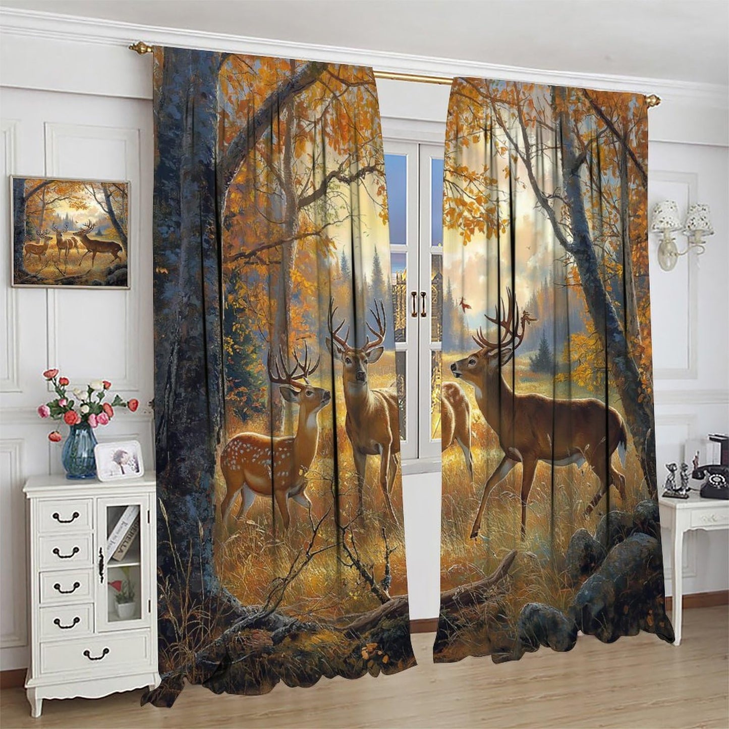 LOMADIA Wildlife Deer Blackout Curtains, Rustic Forest Hunting Farmhouse Retro Elk Pattern Drapes Home Window Treatments Curtain for Kitchen Bedroom Living Room Decor 42" W x 45" L